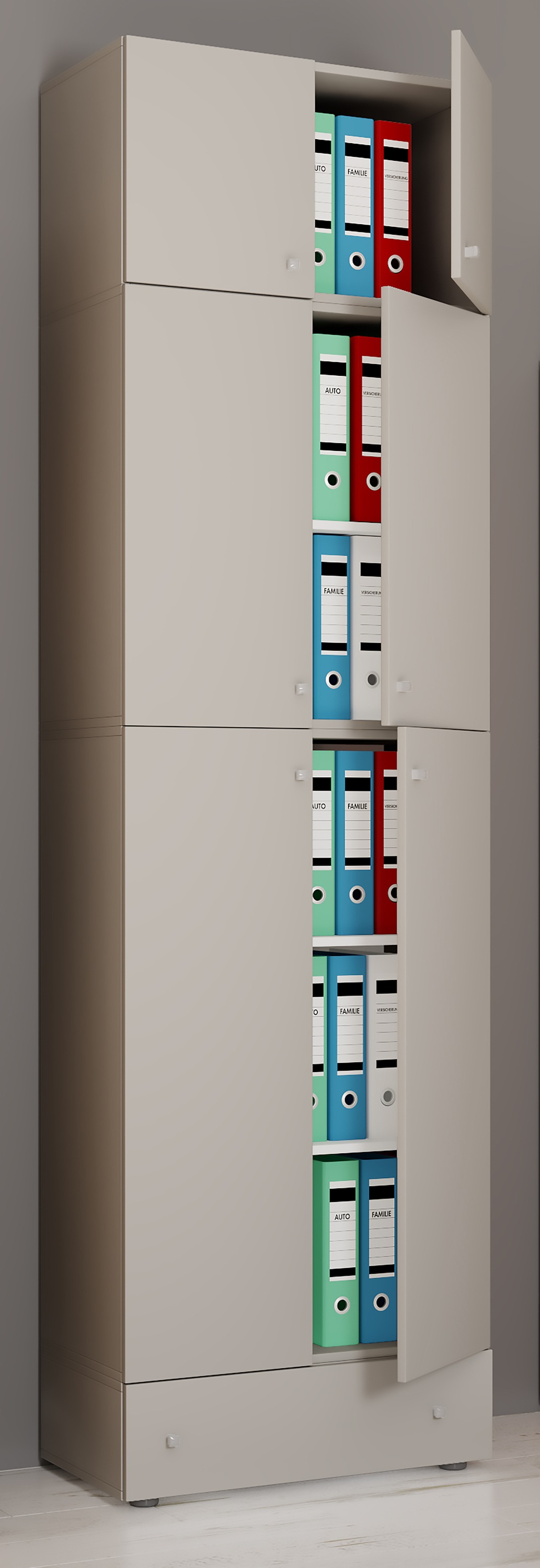 VCM Aktenschrank »VCM XXXL Büroschrank mit 5 Fächern mit Aufsatz und Schublade | moderner Aktenschrank mit Drehtüren | Maße ca. H. 240 x B. 70 x T. 39 cm ¿ Lona 5-Fach«, (1 St.)