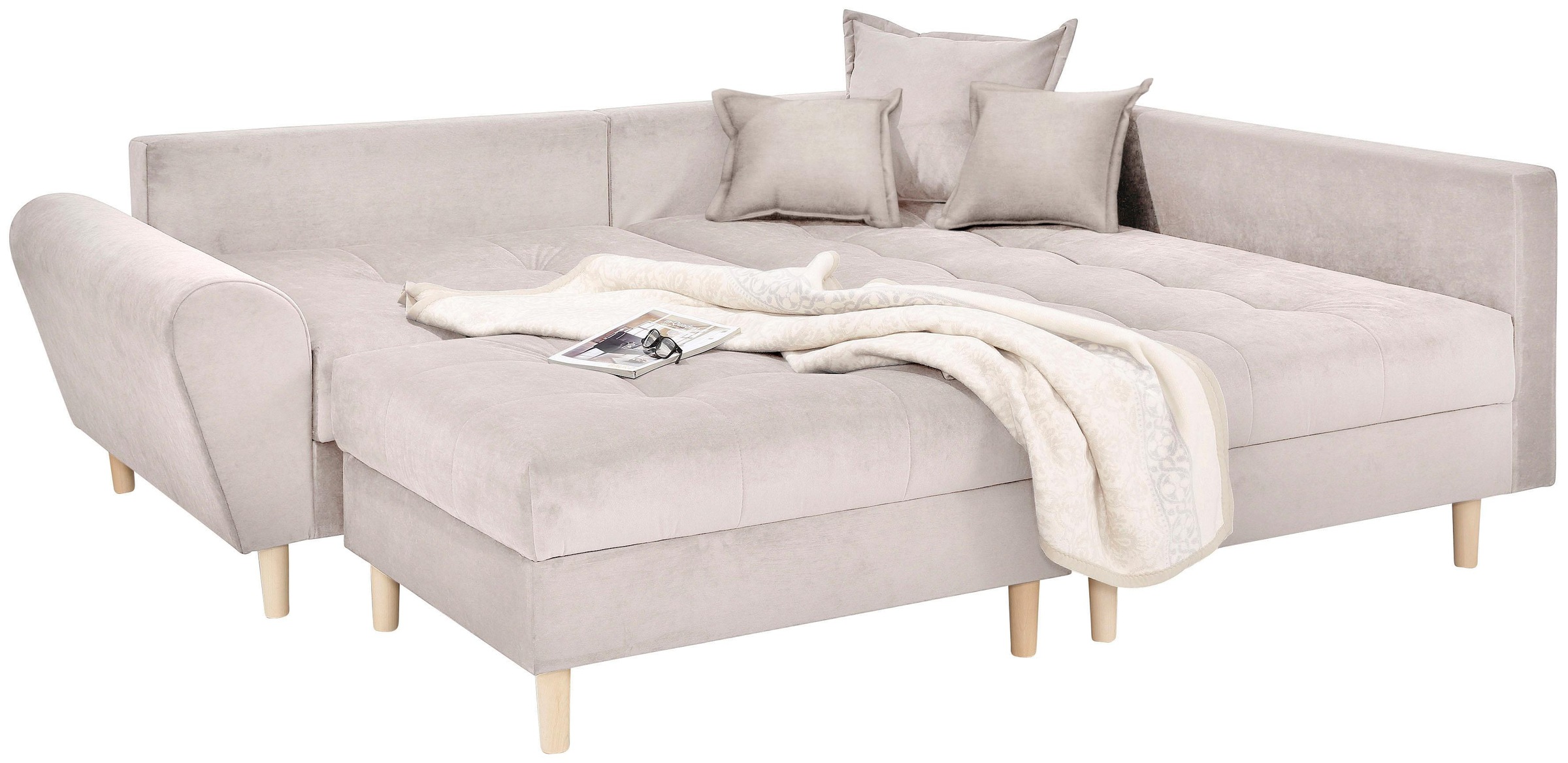 Thumbnail - Home affaire Ecksofa "Rice L-Form, B: 223 cm" mit Bonnellfederkern, Hocker & Kissen, Ottomane beidseitig montierbar