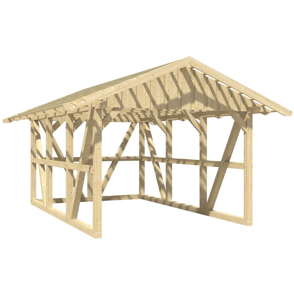 Skanholz Einzelcarport »Schwarzwald«, KVH, Fichte, 300 cm, Eiche hell, 424x600cm mit Rückwand und Dachlattung