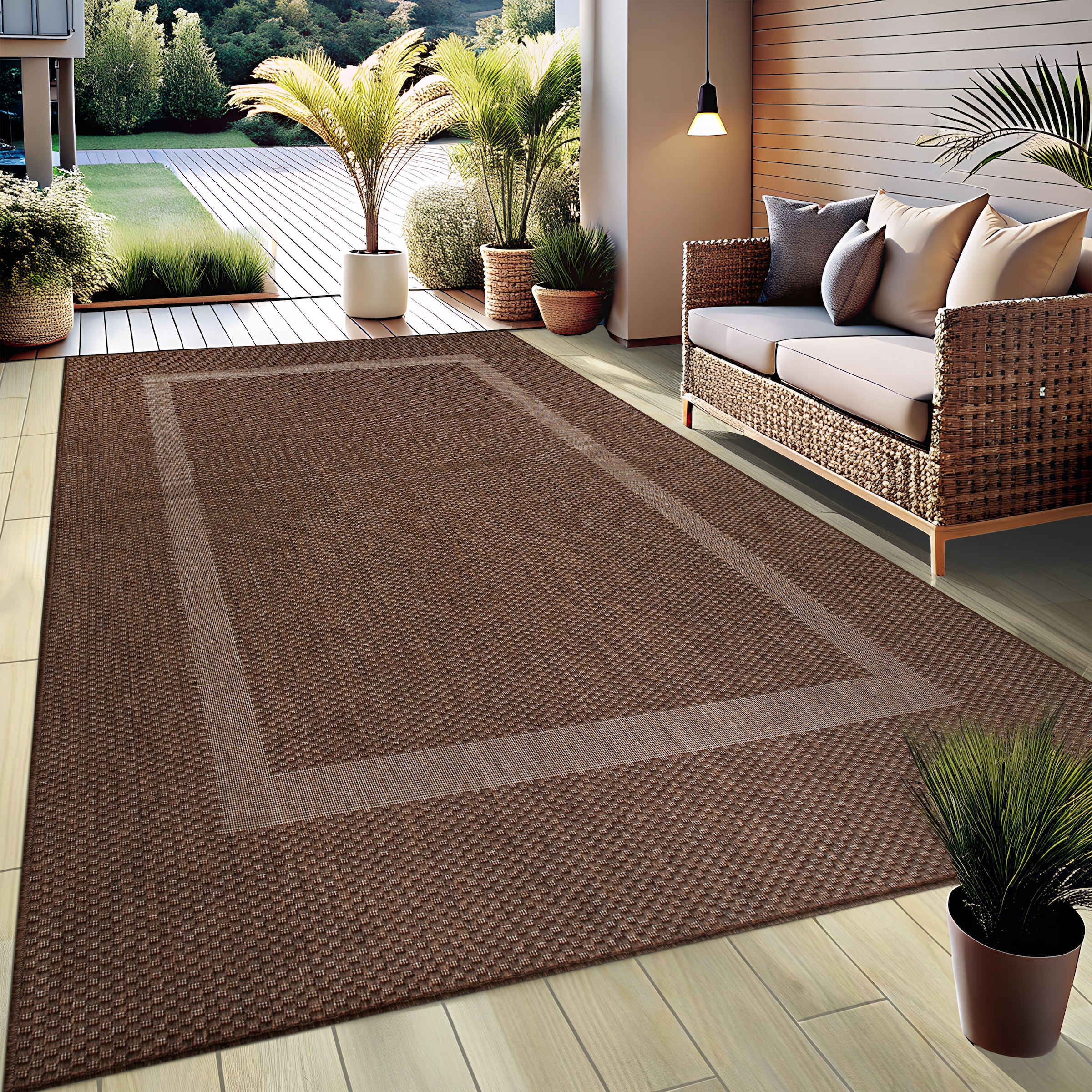 my home Teppich »Venedig Bordüre auch als Läufer erhältlich«, rechteckig, 3 mm Höhe, In- und Outdoor geeignet, Sisal-Optik, Wetterfest & UV-beständig