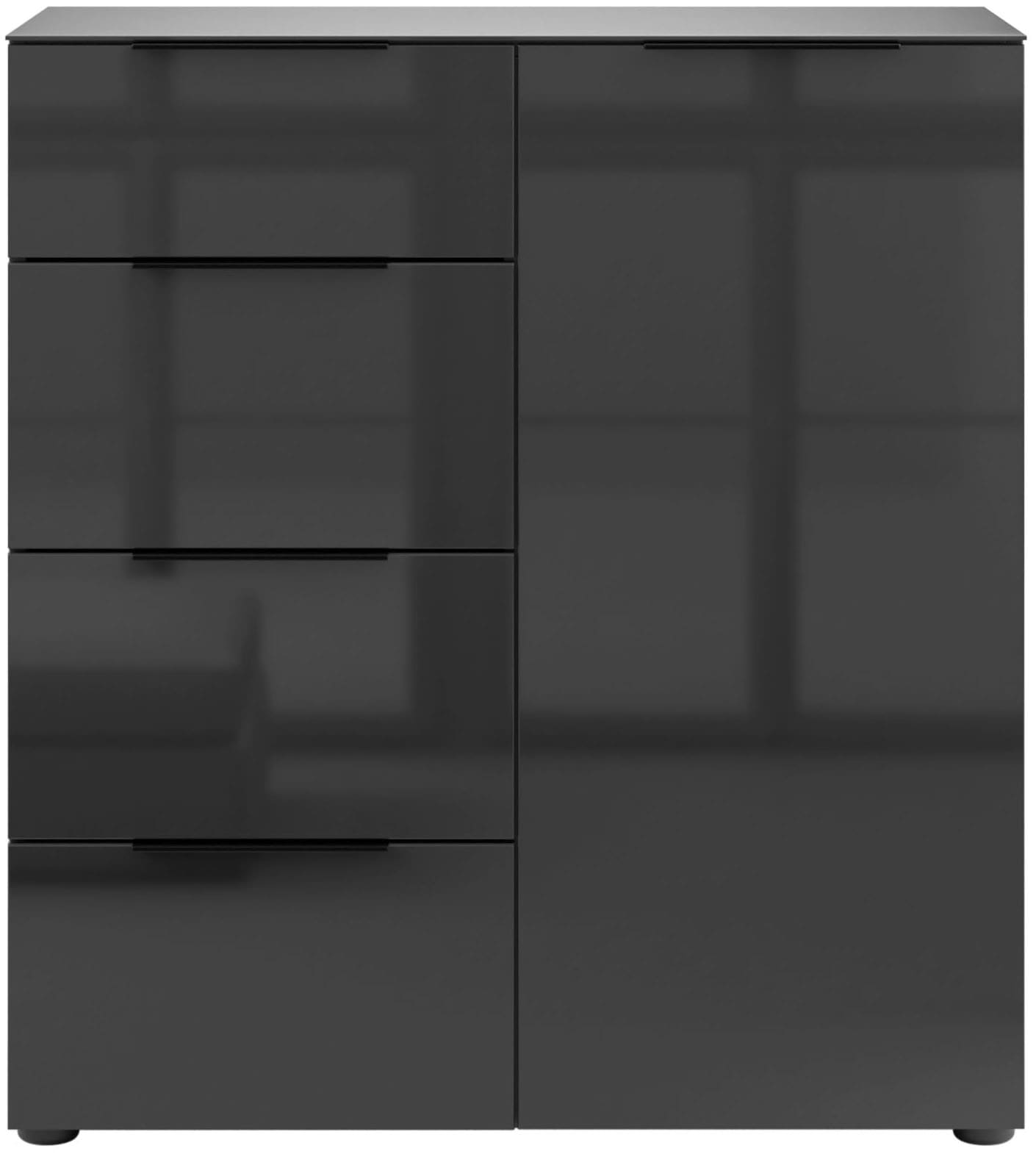 Manjana Möbel Highboard "mit Chrom oder Schwarz matten Metallgriffen & Glasfront, Soft-Close" mit Vollauszug, in zwei Breiten verfügbar, 90cm oder 135cm