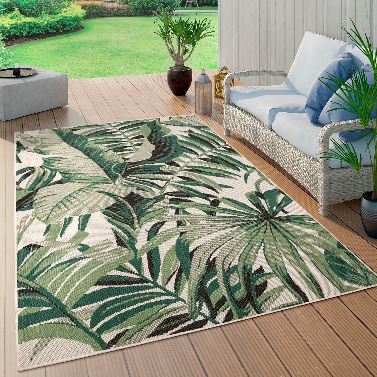 | Home Motiv Palmenblätter, BAUR Teppich rechteckig, 551«, auf Rechnung und Flachgewebe, geeignet Outdoor Paco In- »Ostende