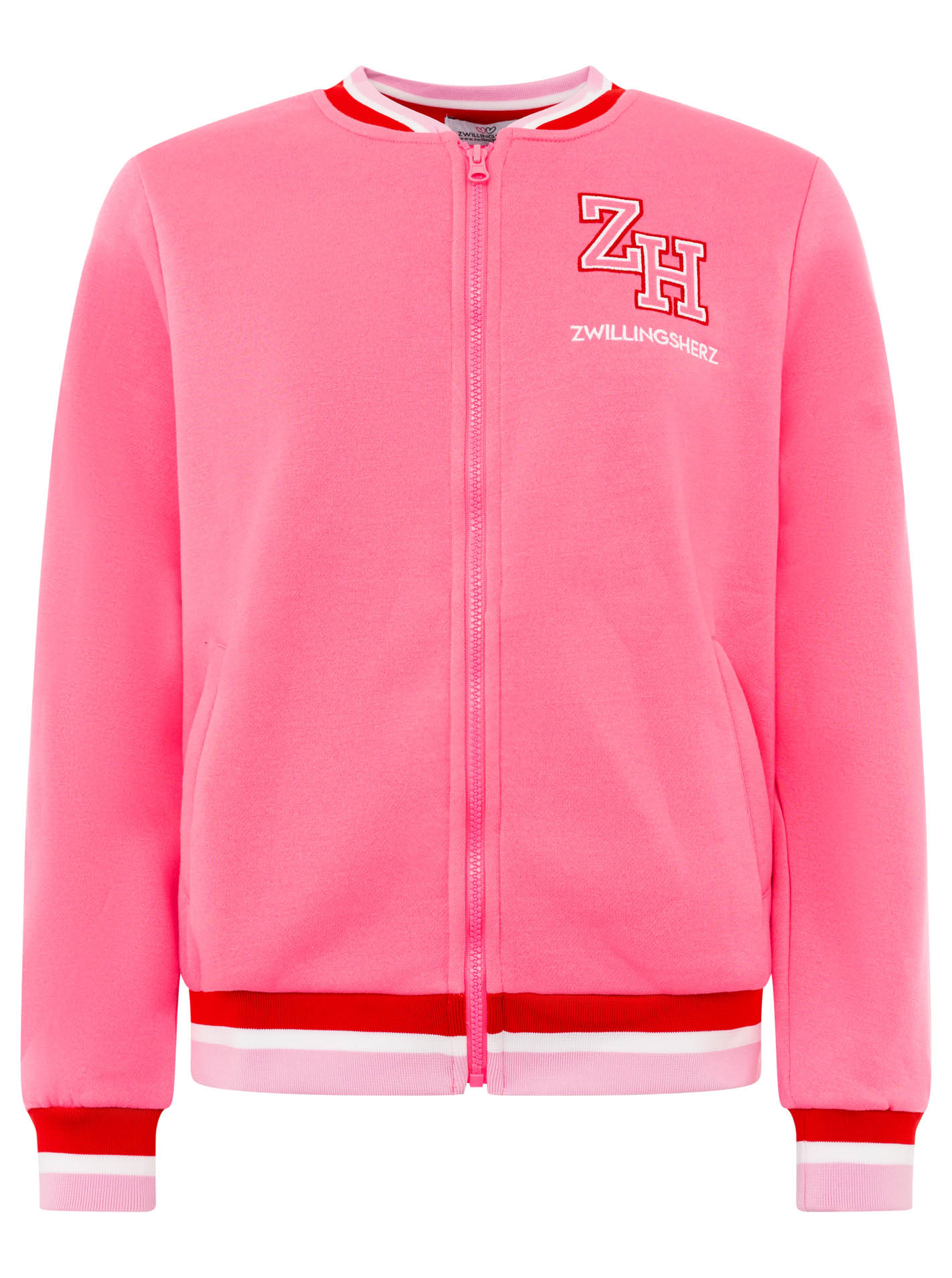 Zwillingsherz Sweatjacke ""Zwillingsherz"" durchgehender Zipper, Logo auf der Schulter, gestreifte Bündchen