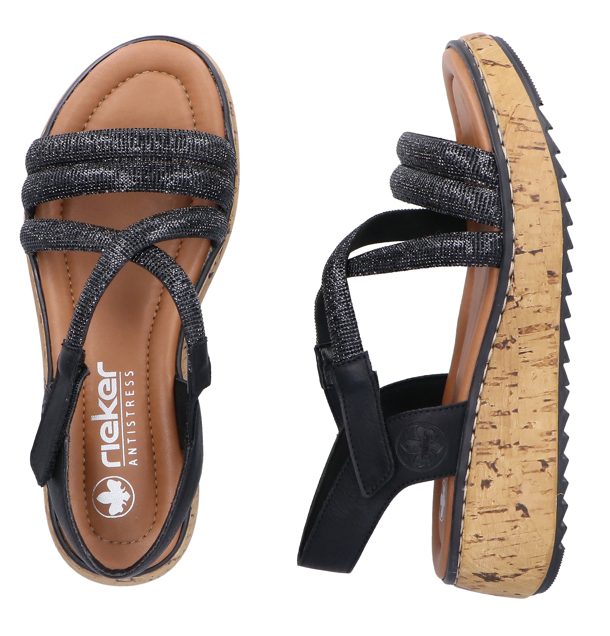 Rieker Sandale  Keilsandale, Plateausandalette, Sommerschuh mit Glitzersteine