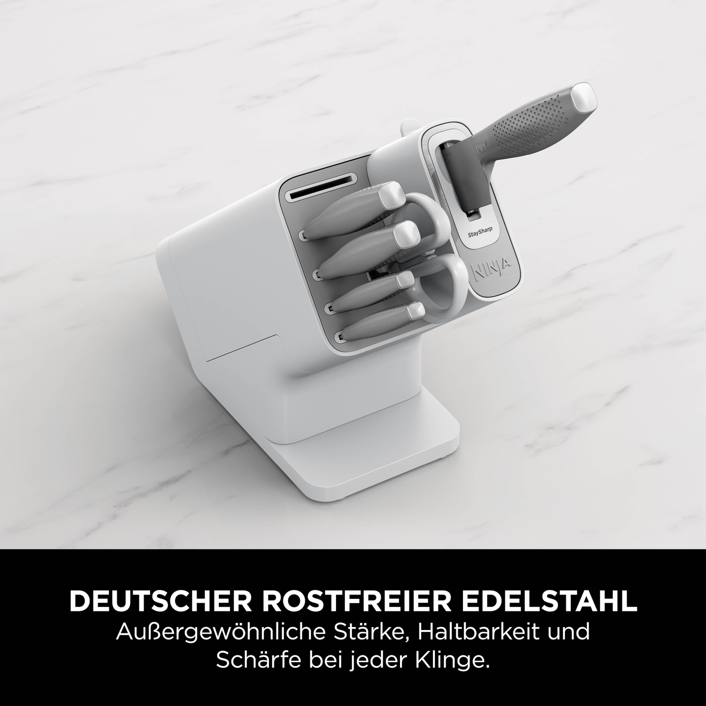 NINJA Messerblock »Ninja StaySharp Messerblock mit integriertem Schleifer K62006EUWH«, 7 tlg., rostfreier deutscher Edelstahl, Erl-Design, integrierter Schleifer