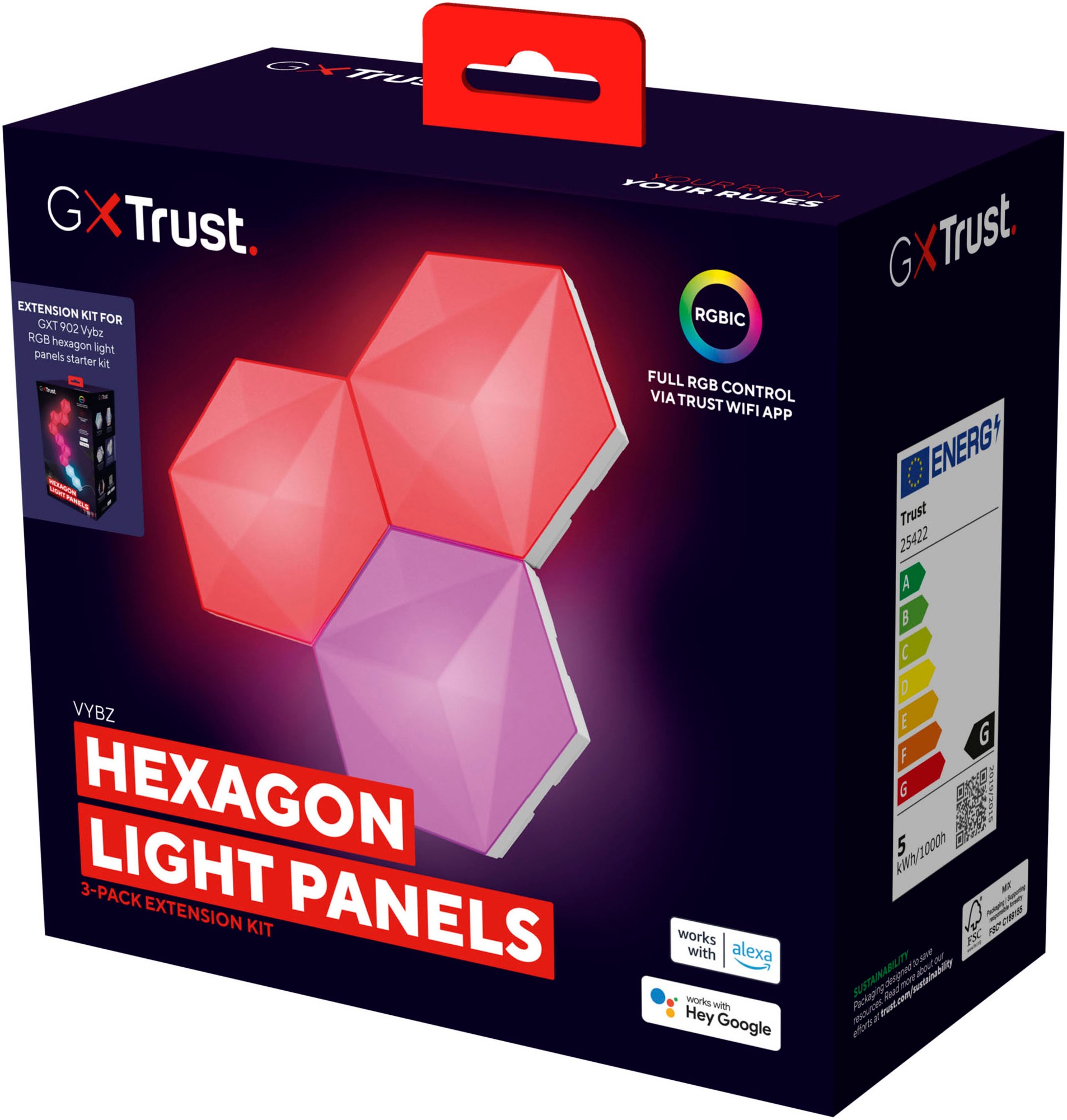 Trust Flächenleuchte »GXT 903 VYBZ 3er-Erweiterungsset für sechseckige RGB Lichtpaneele«, (Packung, 3 St.)