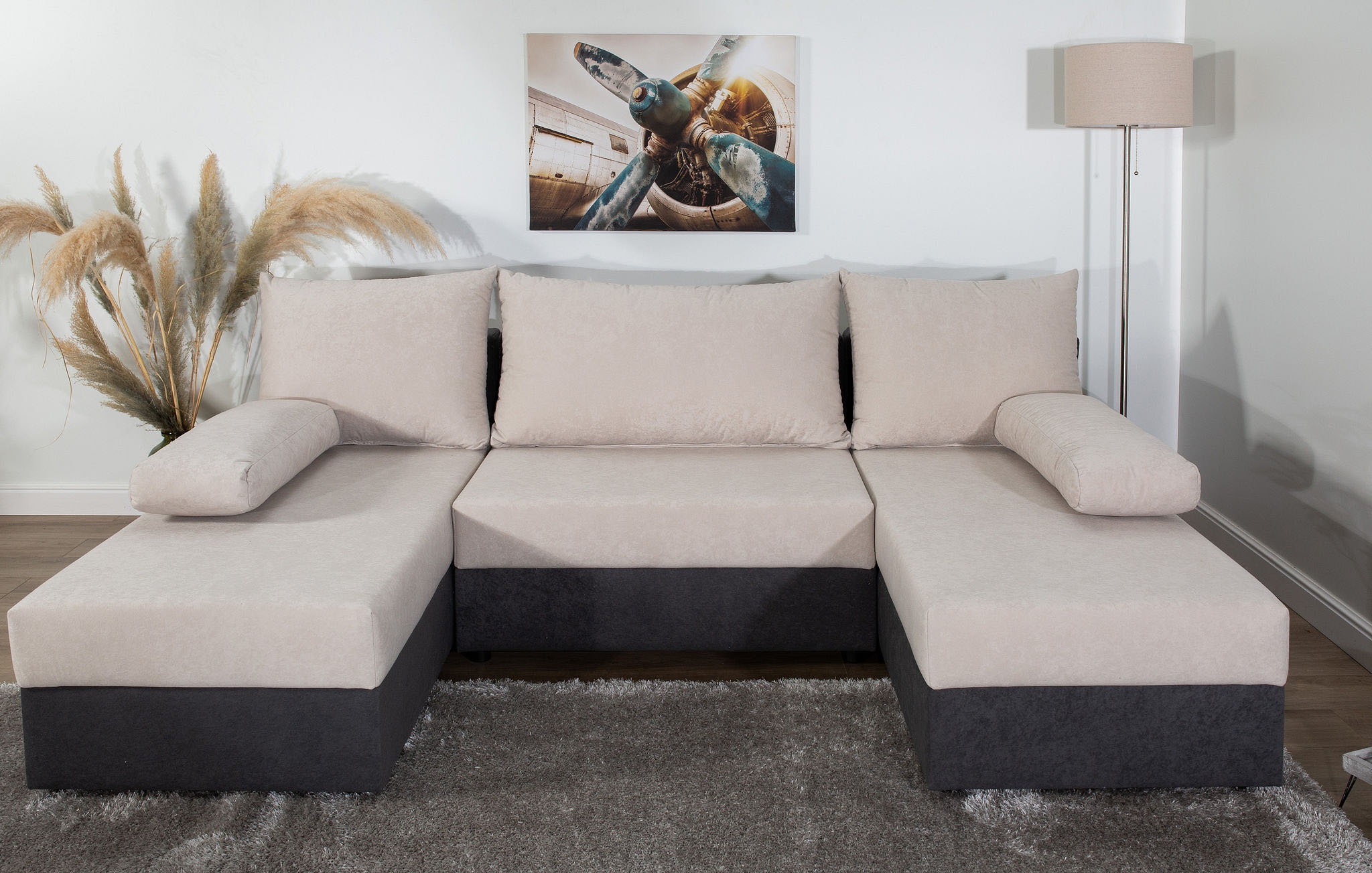 COLLECTION AB Wohnlandschaft »Pico U-Form, Breite 220, ohne Armlehne mit Schlaffunktion, Bettkasten«, Wohnlandschaft,2 X Ottomane,Polyätherschaum Polsterung