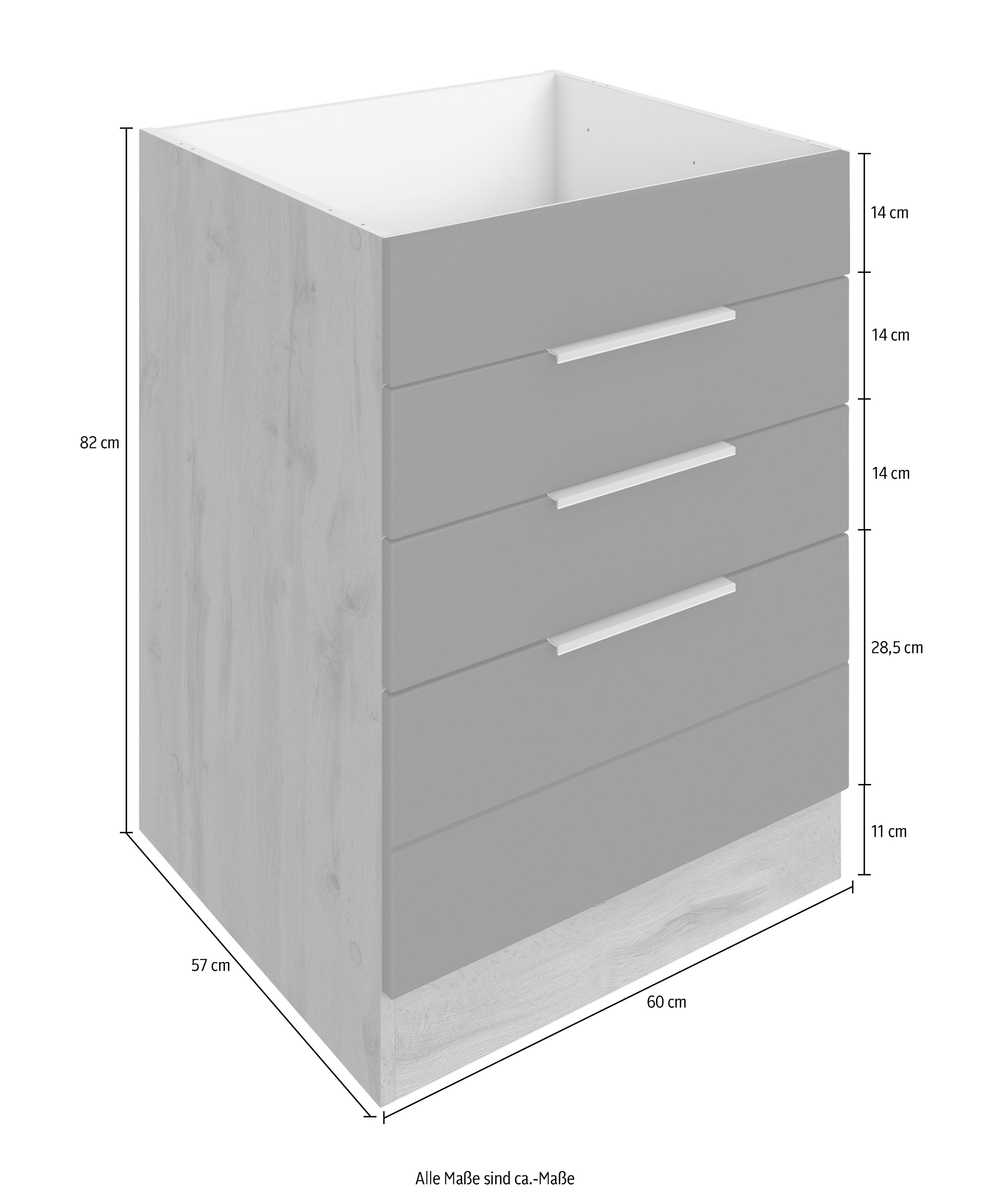 KOCHSTATION Kochfeldumbauschrank »KS-Luhe«, 60 cm breit, hochwertige MDF-Fronten mit waagerechter Lisene