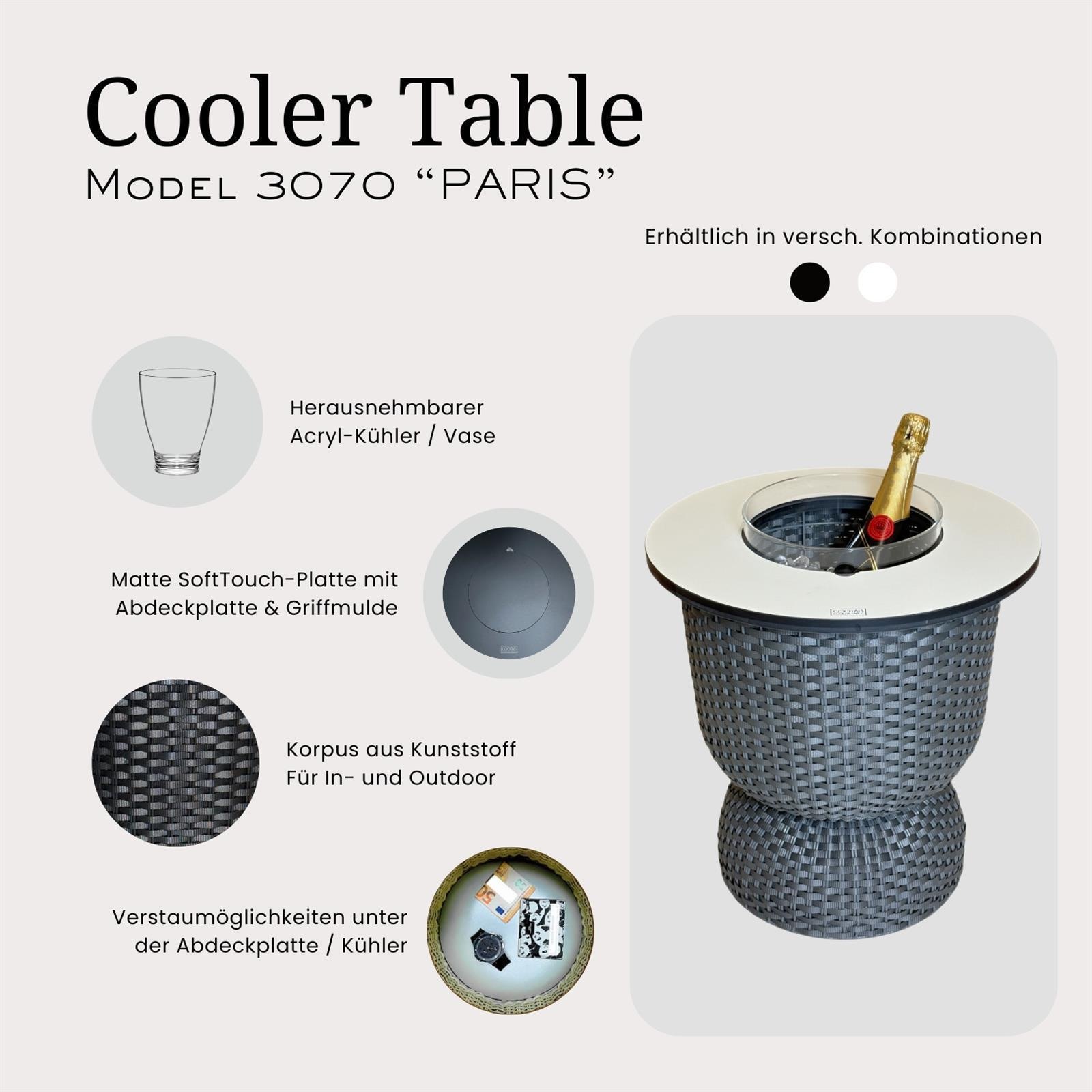 COOTAB Cooler Table Beistelltisch »3-in-1 Loungetisch mit Acryl-Kühler Paris 43 cm« 1 Stk. tlg. Wetterfest, Pflegeleicht, Hitzebeständig