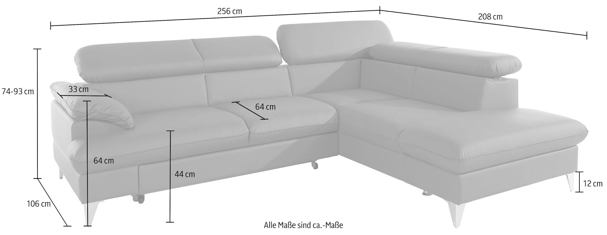 COTTA Ecksofa »Caluso L-Form«, mit Kopfteilverstellung, wahlweise mit Bettfunktion & Bettkasten