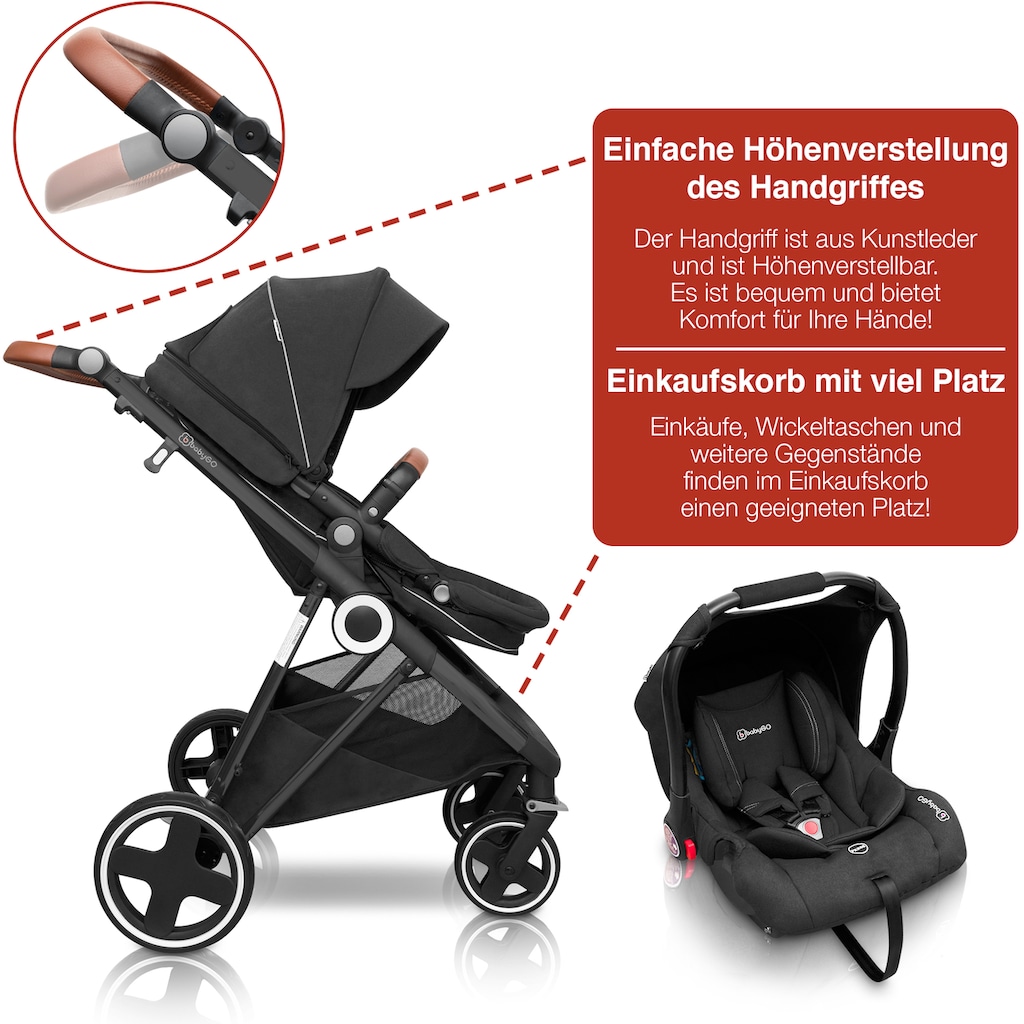 BabyGo Kombi-Kinderwagen »Halime 3in1, Anthracite Black«