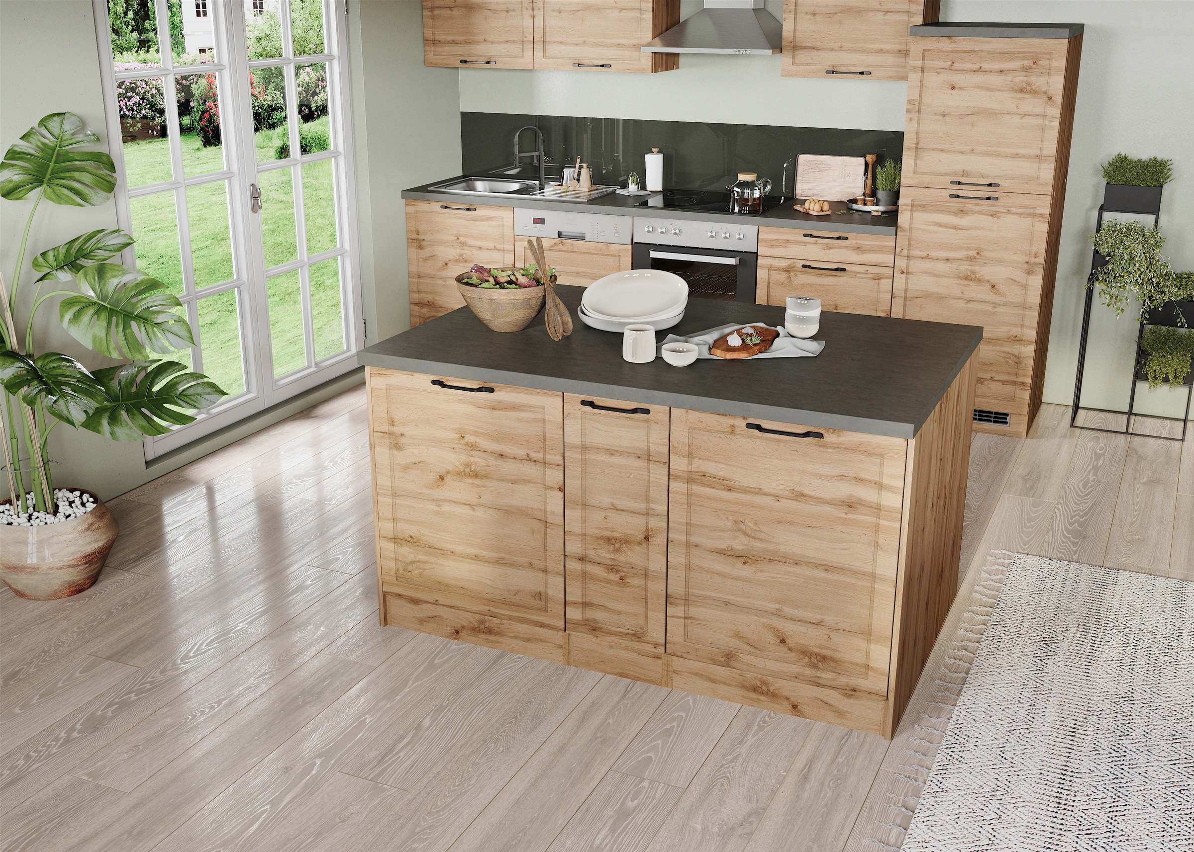 KOCHSTATION Kücheninsel »KS-Lani, Breite 153 cm, mit Flaschenregal«, MDF-Fronten, Arbeitsplatte 38mm stark