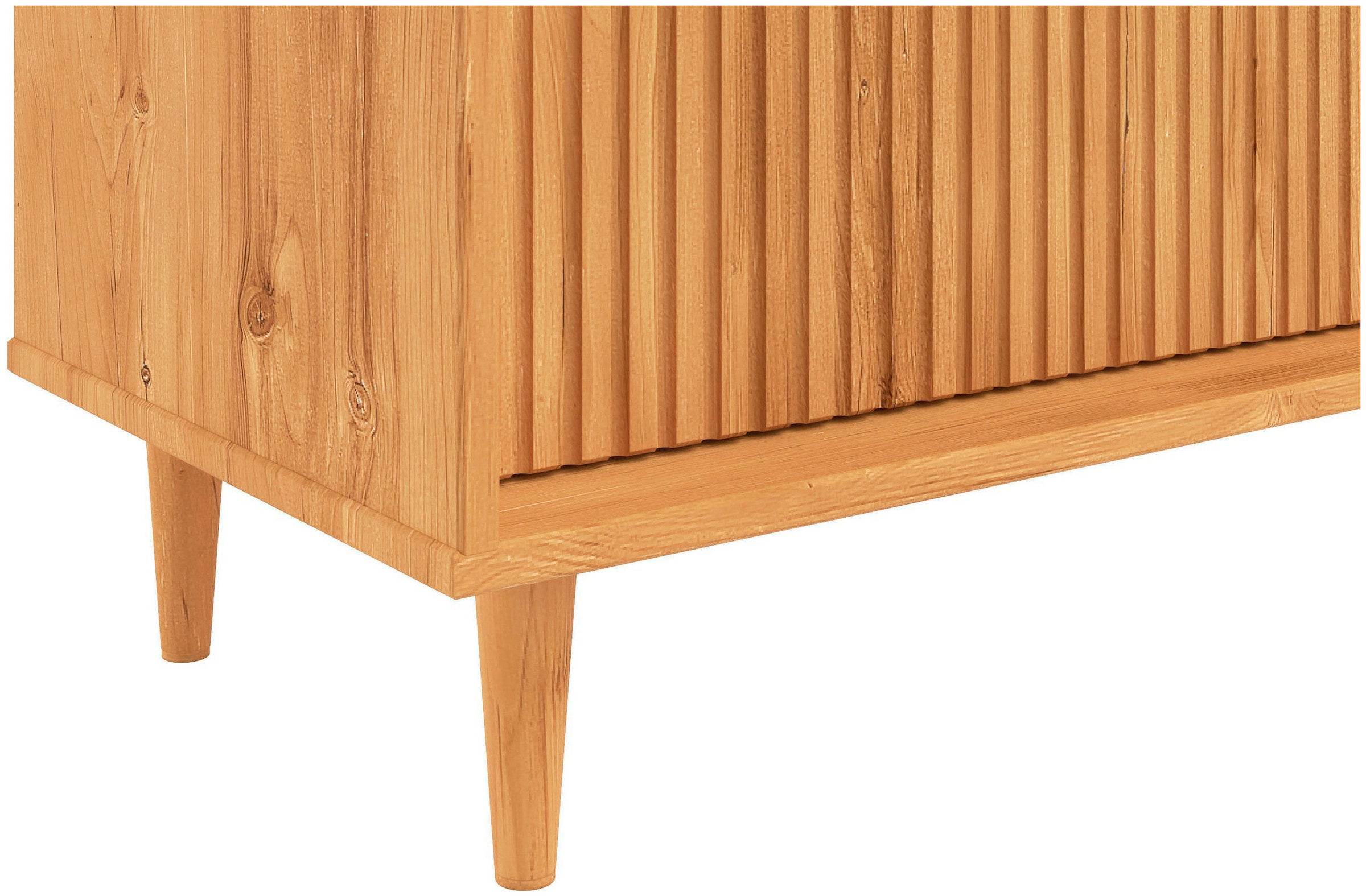 OTTO home Highboard »Malmedy Midischrank mit einer Lamellenoptik und Push to Open Funktion« massives Kiefernholz, Push-to-open Funktion, verstellbare Einlegeböden