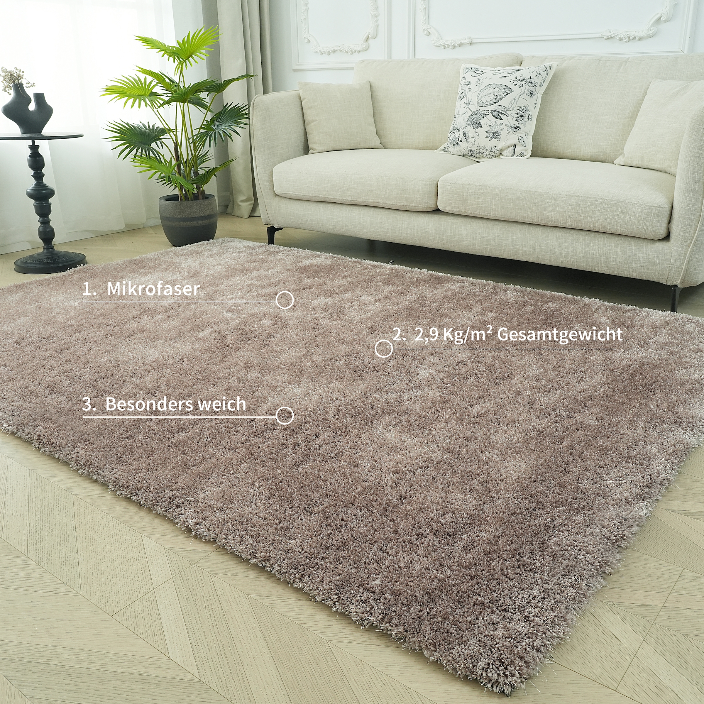 Bruno Banani Teppich »Dana Teppich, besonders weich und kuschelig, Kundenliebling«, rechteckig, 30 mm Höhe, uni, Mikrofaser Teppiche, Wohnzimmer, Schlafzimmer, Esszimmer