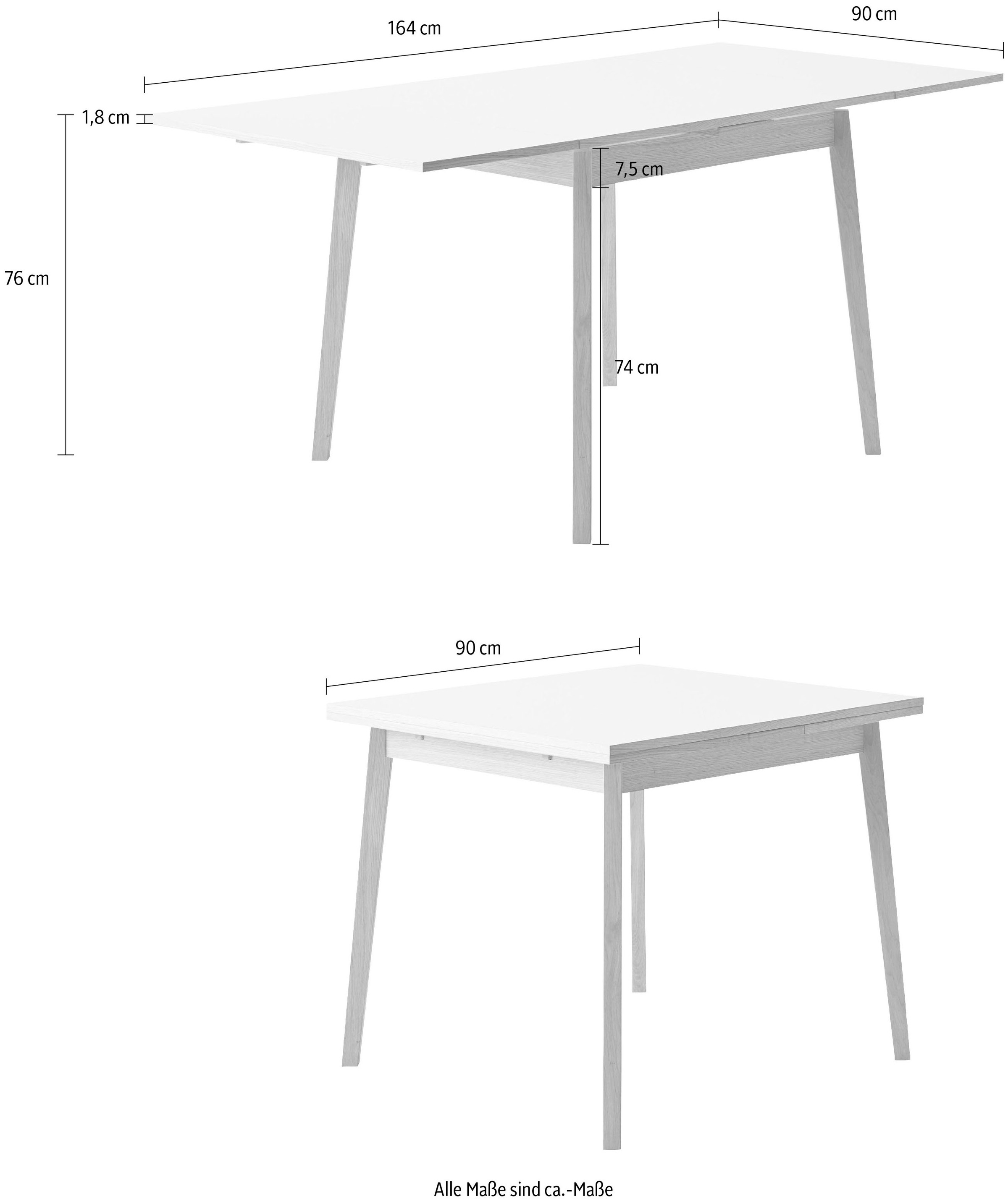 Hammel Furniture Esstisch »Basic Single, schnell innenliegende Einlegeplatten ausziehbar,«, 90(164)x90 cm, Melamin / Massivholz, stabiler dänische Design Tisch