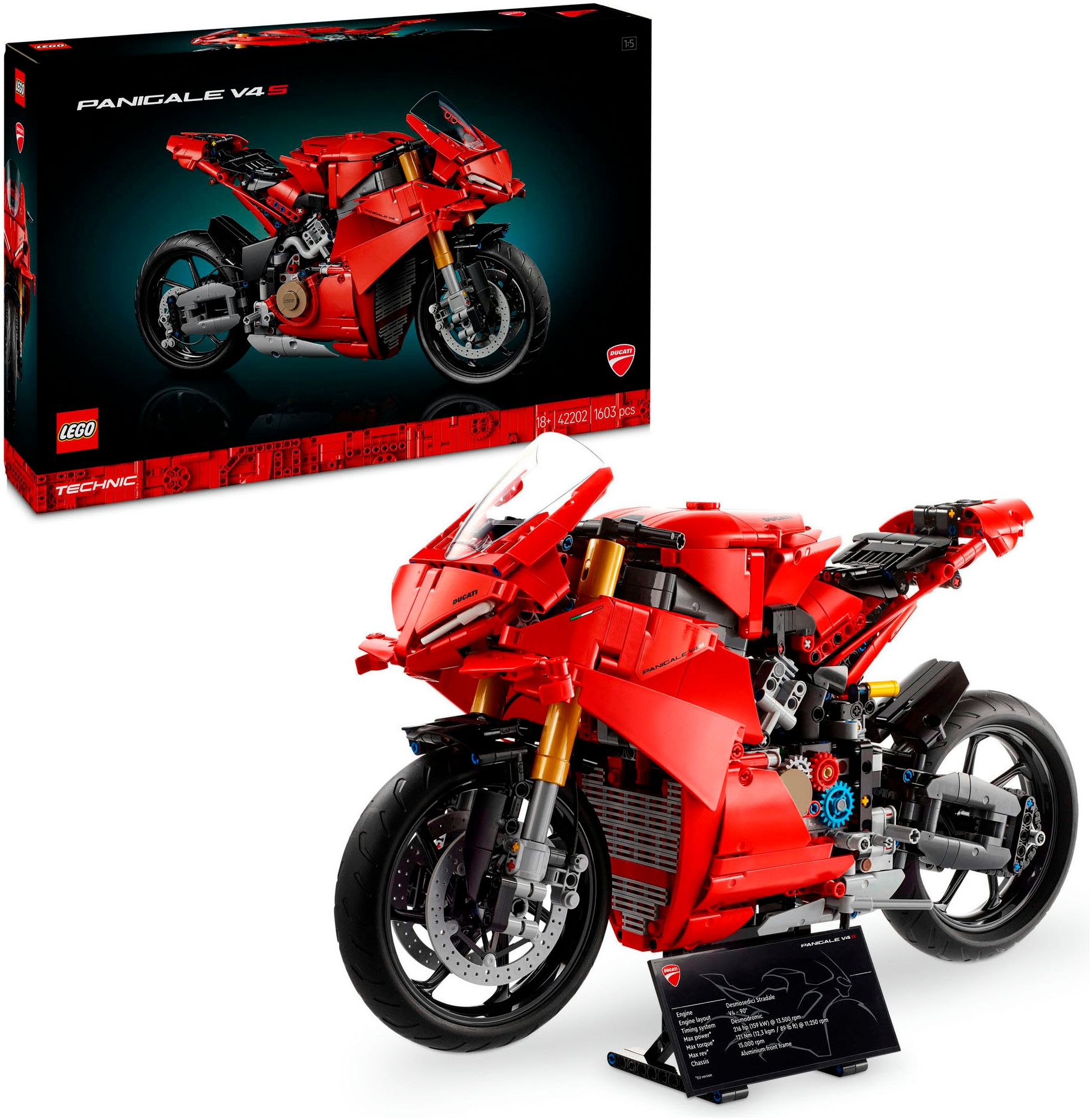 LEGO Konstruktionsspielsteine "Ducati Panigale V4 S Motorrad (42202), LEGO Technic", bunt, Kunststoff, Spielbausteine, Made in Europe