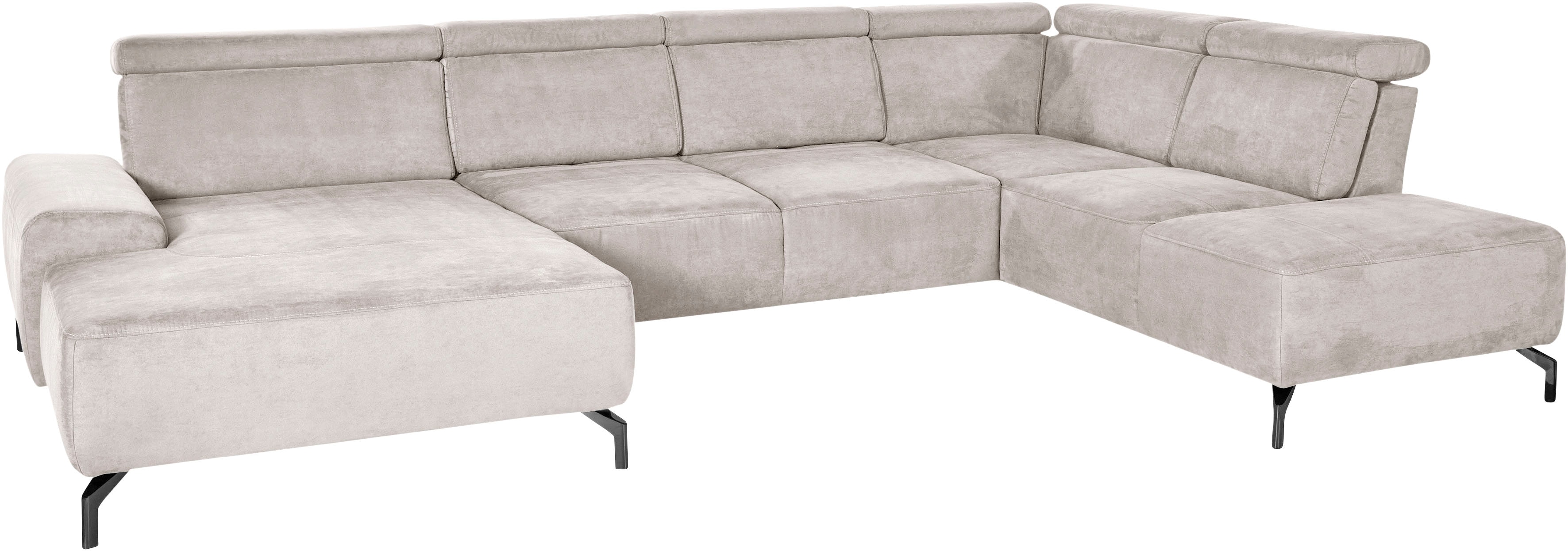 sit&more Wohnlandschaft "Gizeh U-Form" 15 cm Fußhöhe, inklusive Sitztiefenverstellung und Kopfteilverstellung