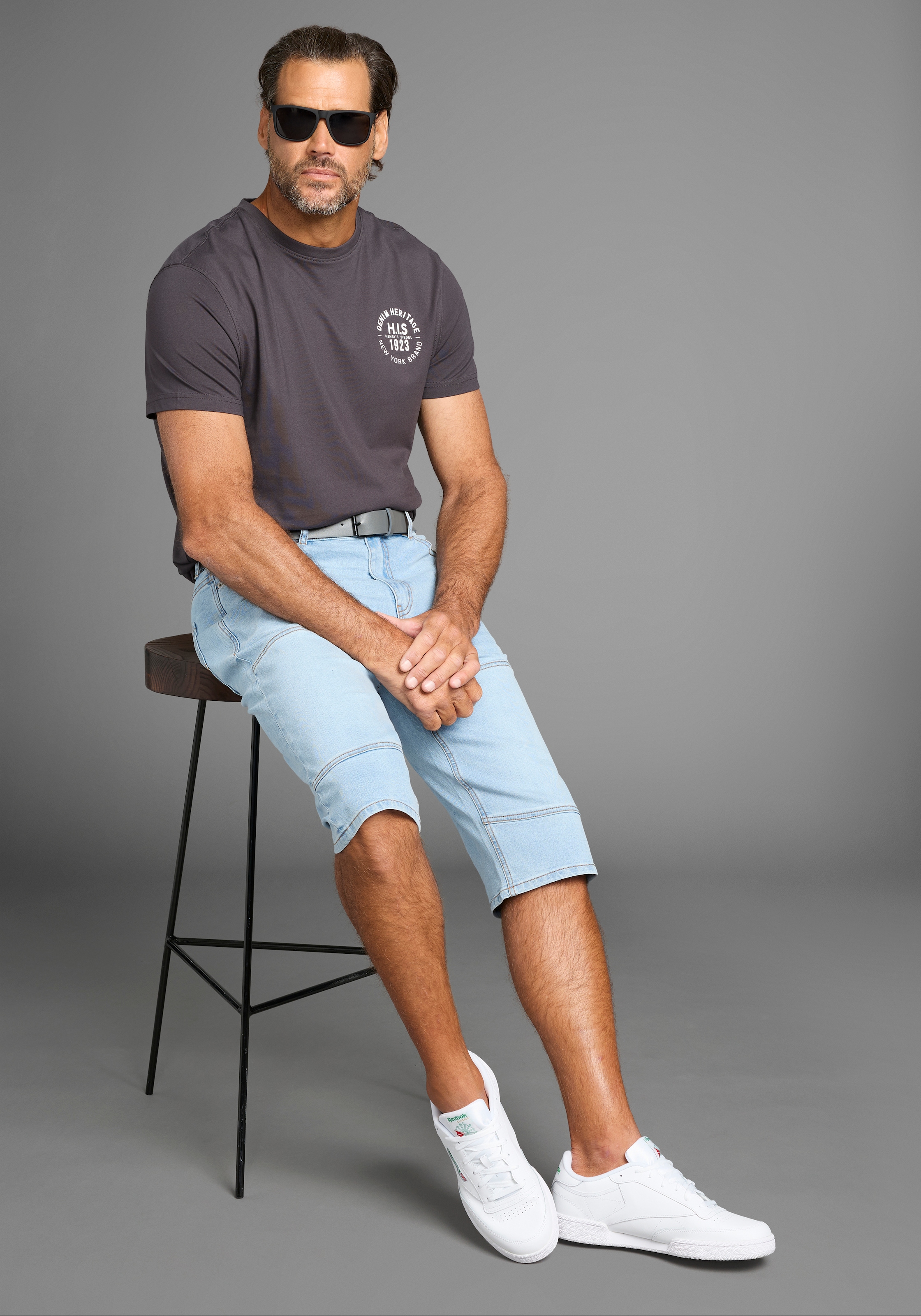 H.I.S Jeansbermudas »HANTZ«, (Set, 2 tlg., mit abnehmbarem Gürtel), gerader Beinschnitt, Used-Look mit Abriebeffekten