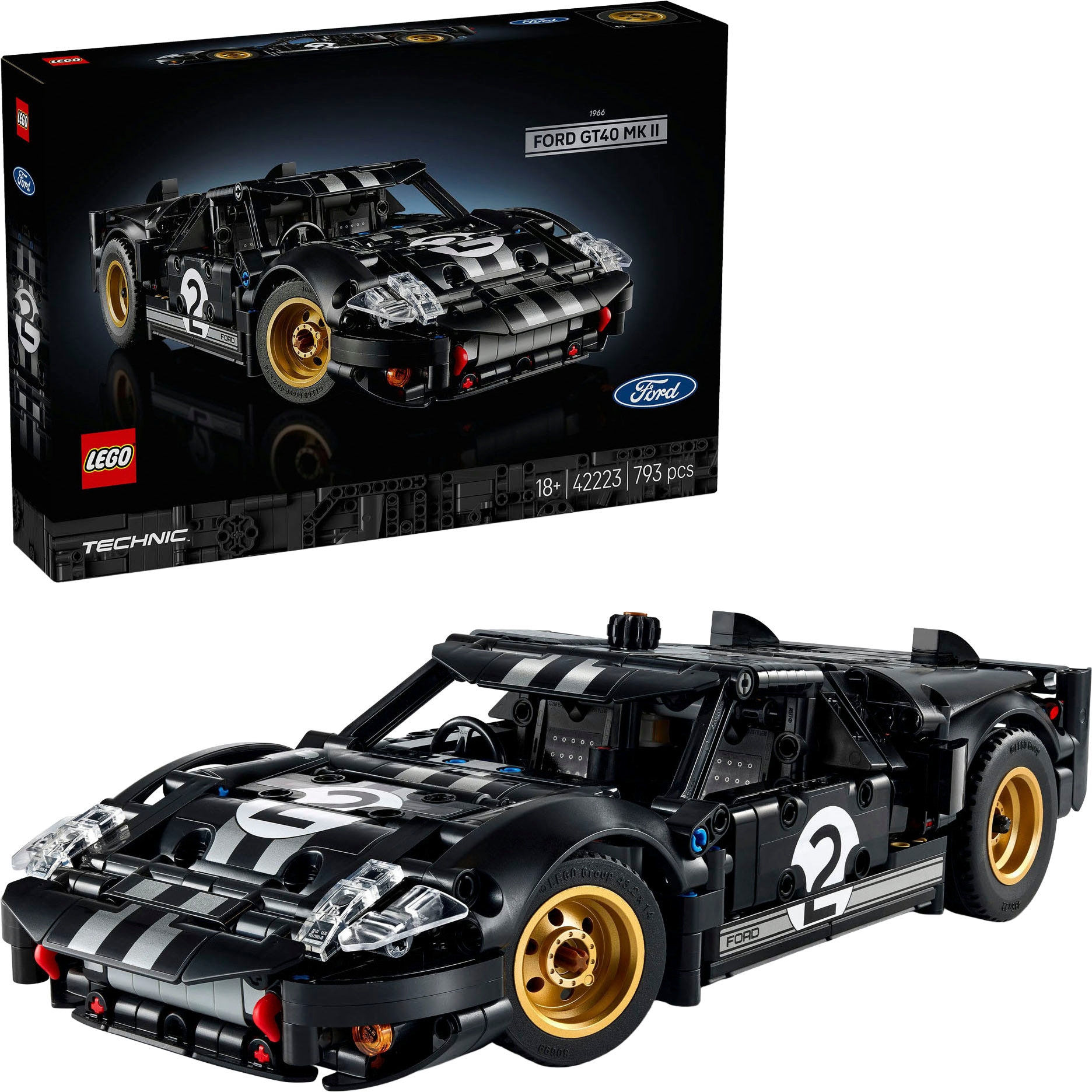 LEGO Konstruktionsspielsteine "1966 Ford GT40 MKII Rennwagen (42223), LEGO Technic", schwarz, Kunststoff, Spielbausteine, Made in Europe