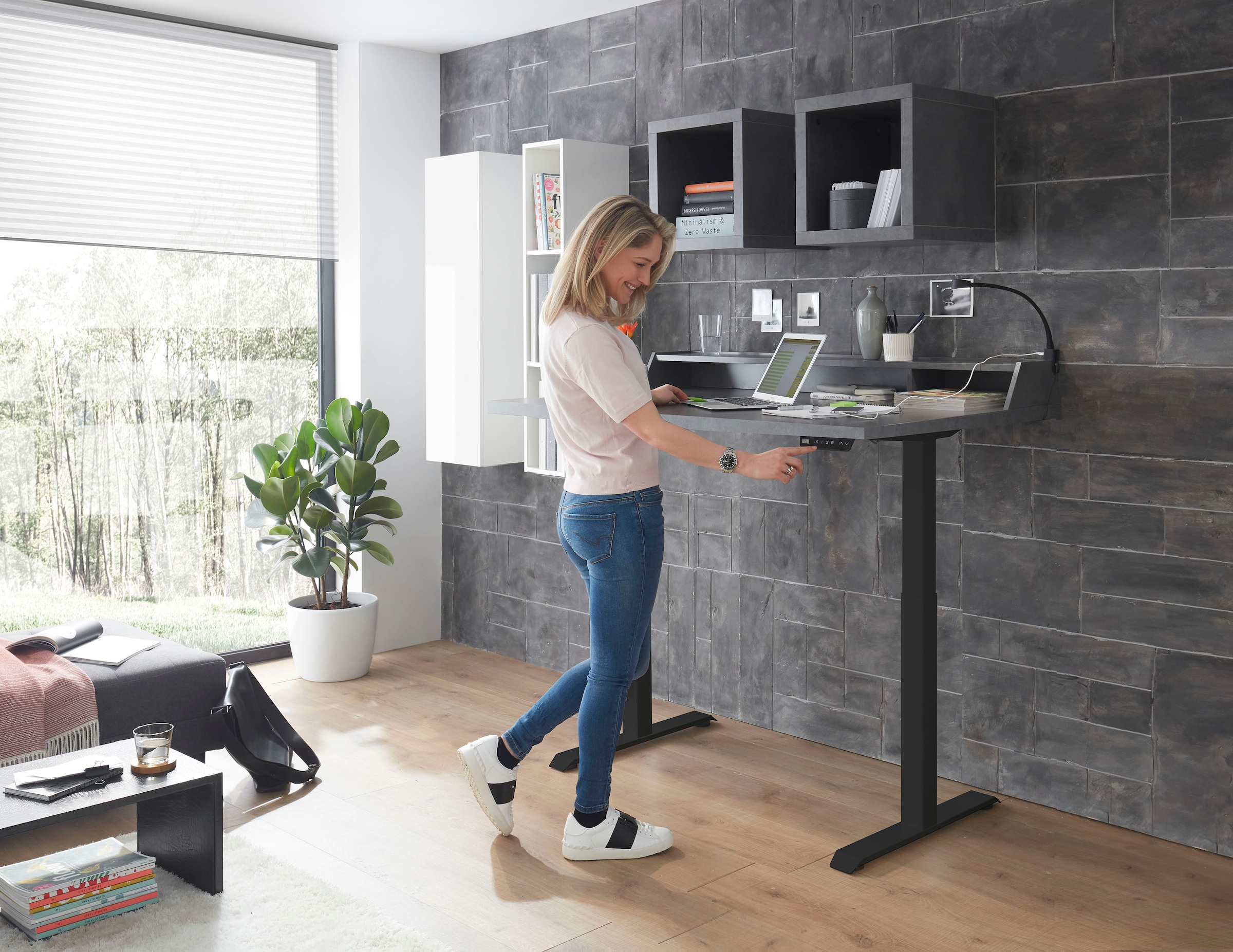 Mäusbacher Schreibtisch, Breite 120 cm, elektrisch höhenverstellbar, graphit