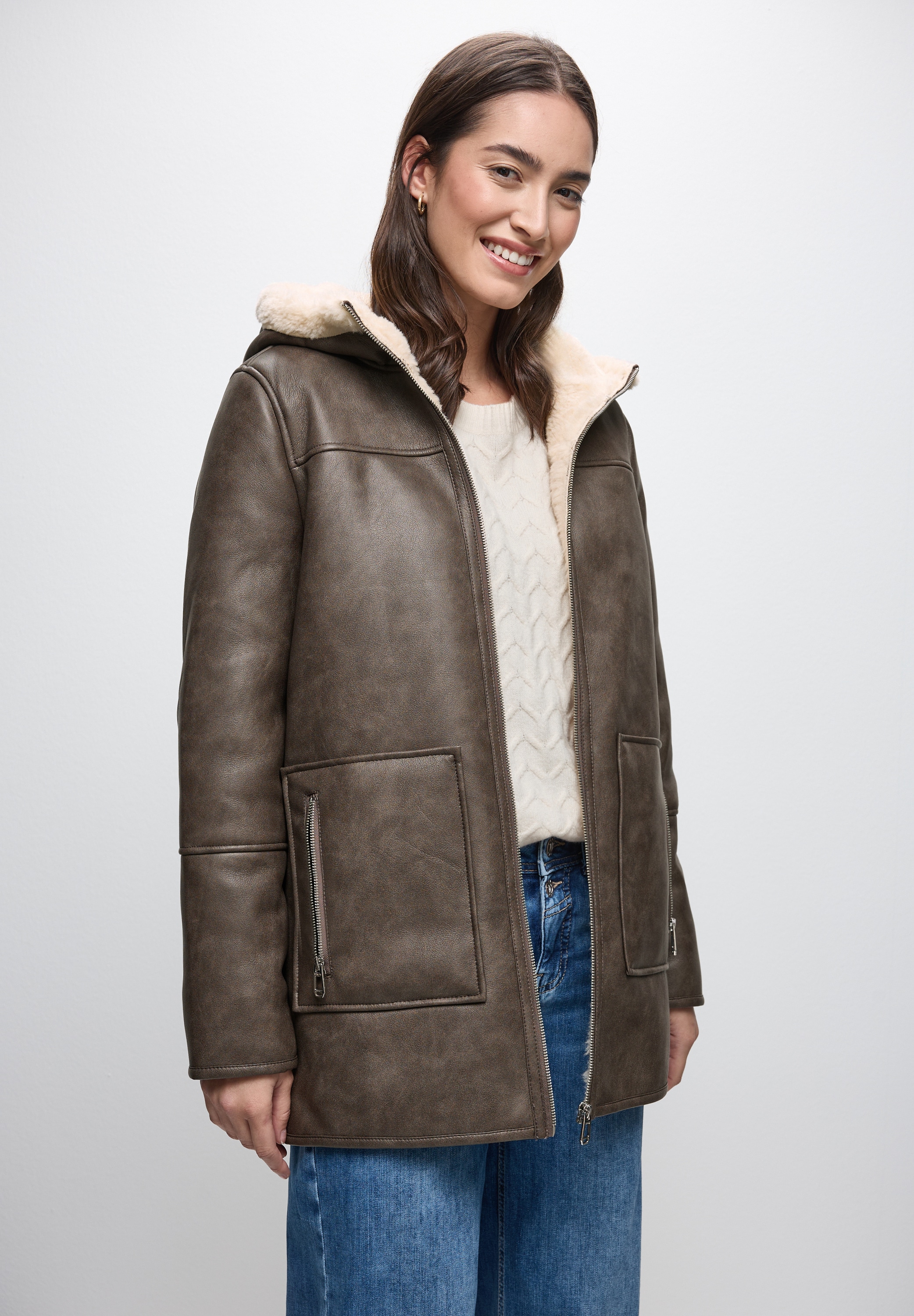 STREET ONE Lederimitatjacke, mit Kapuze, mit Teddy-Futter und Teddy-Kapuze günstig online kaufen