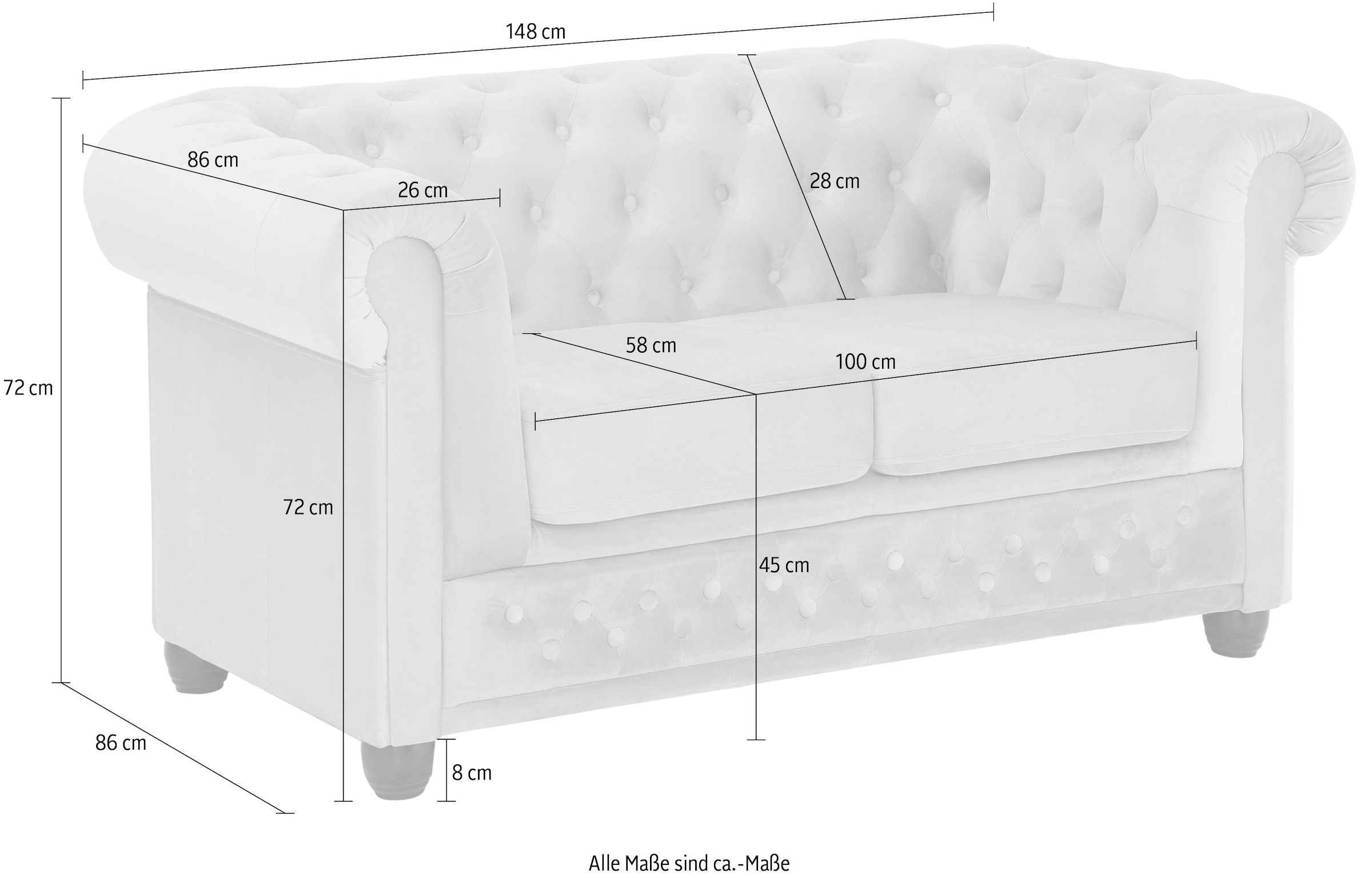 Home affaire Chesterfield-Sofa »New Castle«, mit hochwertiger Knopfheftung in Chesterfield-Design, B/T/H: 148/86/72