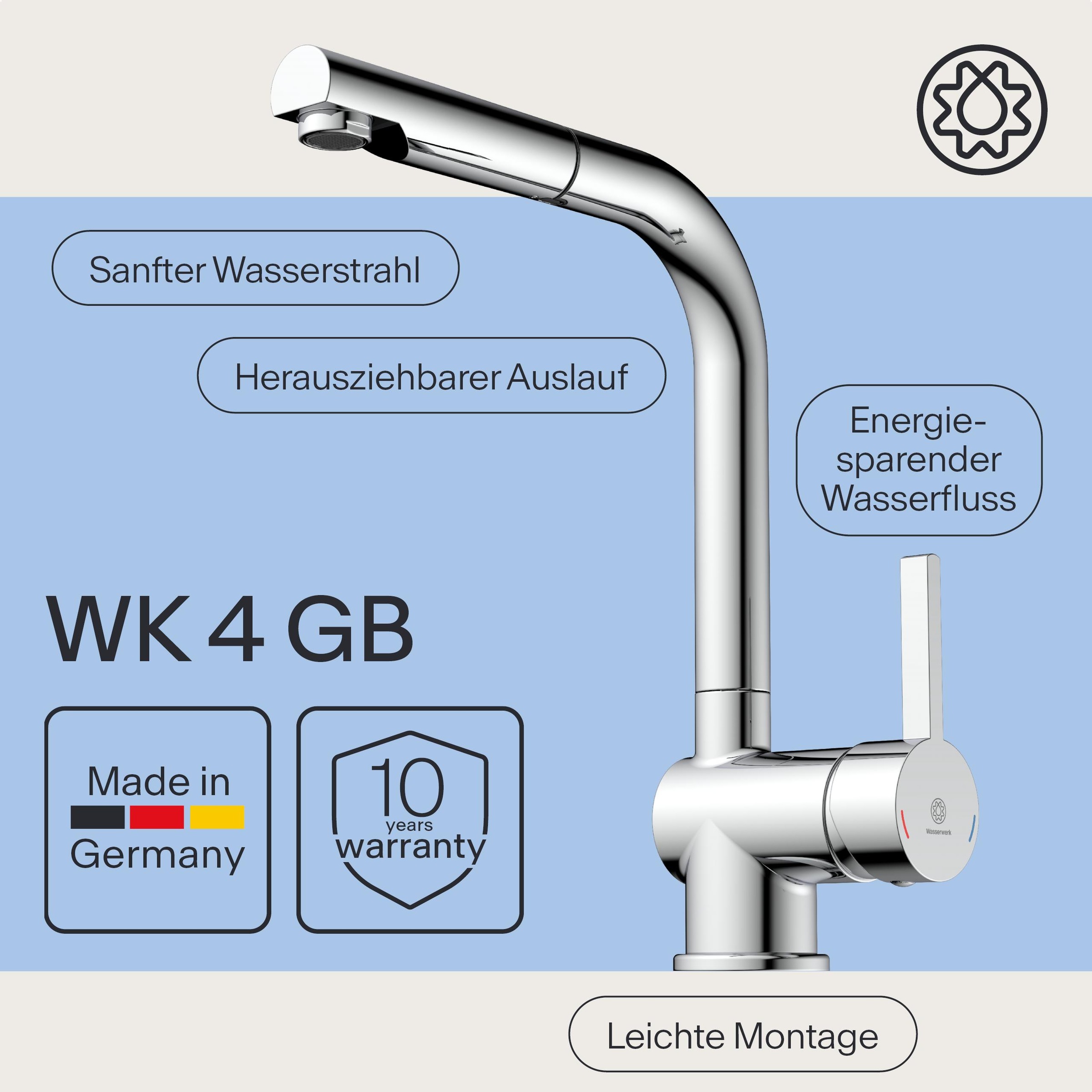 WASSERWERK Spültischarmatur »WK 4, Wasserhahn, Küche, Einhebelmischer«