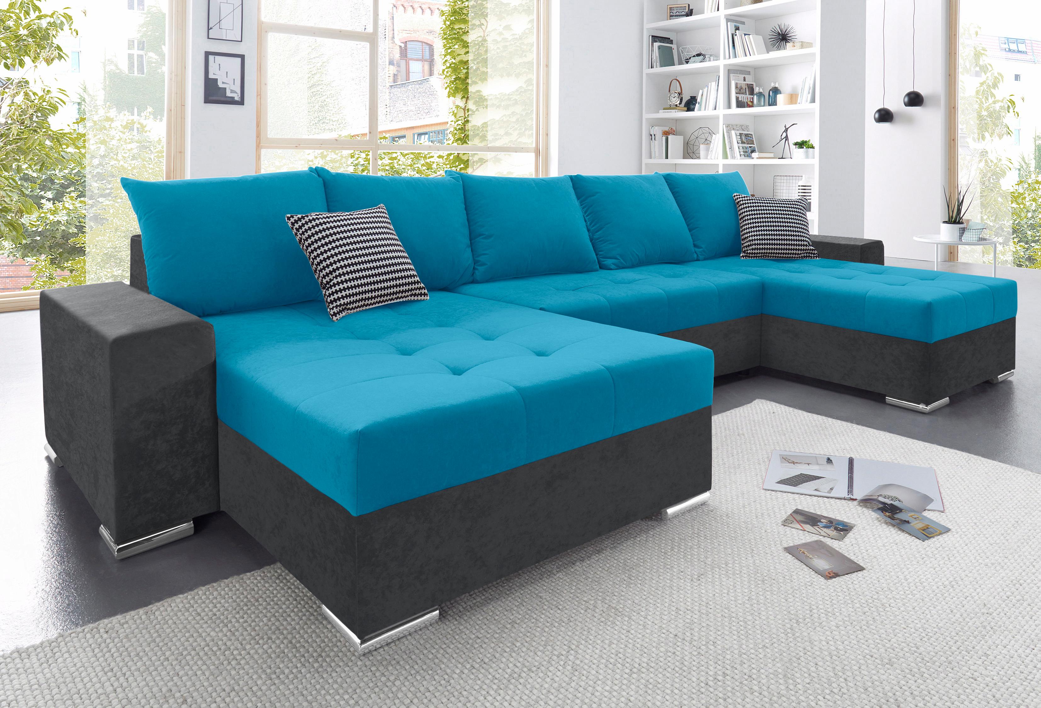 COLLECTION AB 1100000002199 "Josy XXL U-Form, B: 333 cm, mit 2 Recamieren 77 & 97 cm" Schlaffunktion, Bettkasten & 2 Zierkissen, Federkern