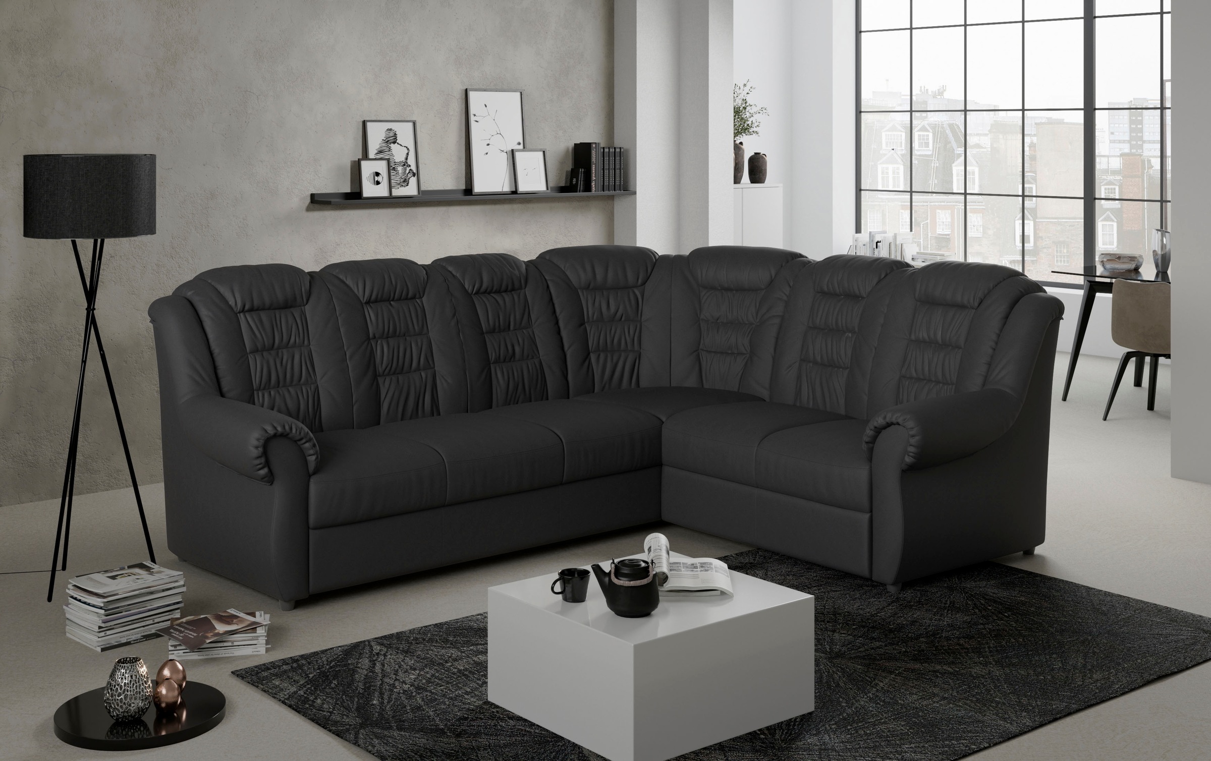 Home affaire Ecksofa »Boston L-Form«, mit hoher Rückenlehne, wahlweise mit Bettfunktion & Stauraum