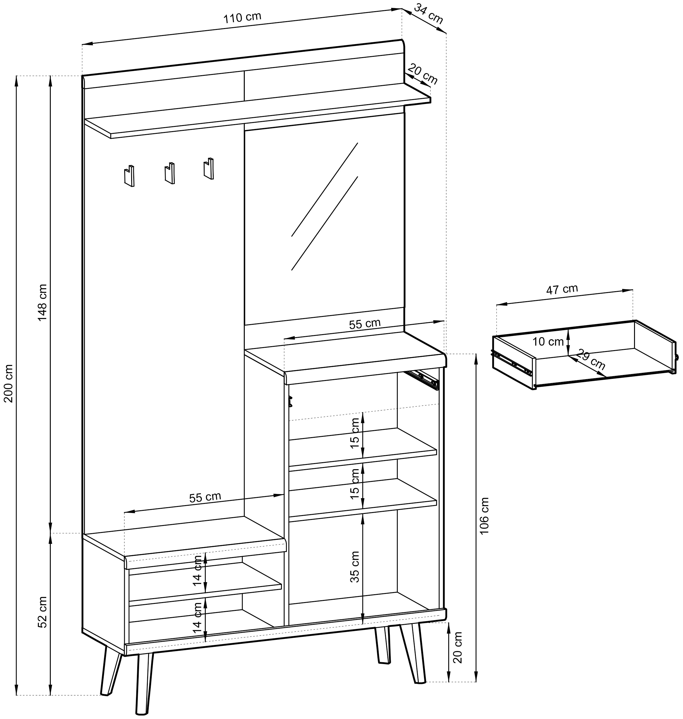 INOSIGN Kompaktgarderobe »Mavas, Garderobe, Garderobenschrank, ScandicDesign, Evoke Eiche/Salbei«, ausreichend Stauraum, für kleine Räume geeignet, 110 cm breit