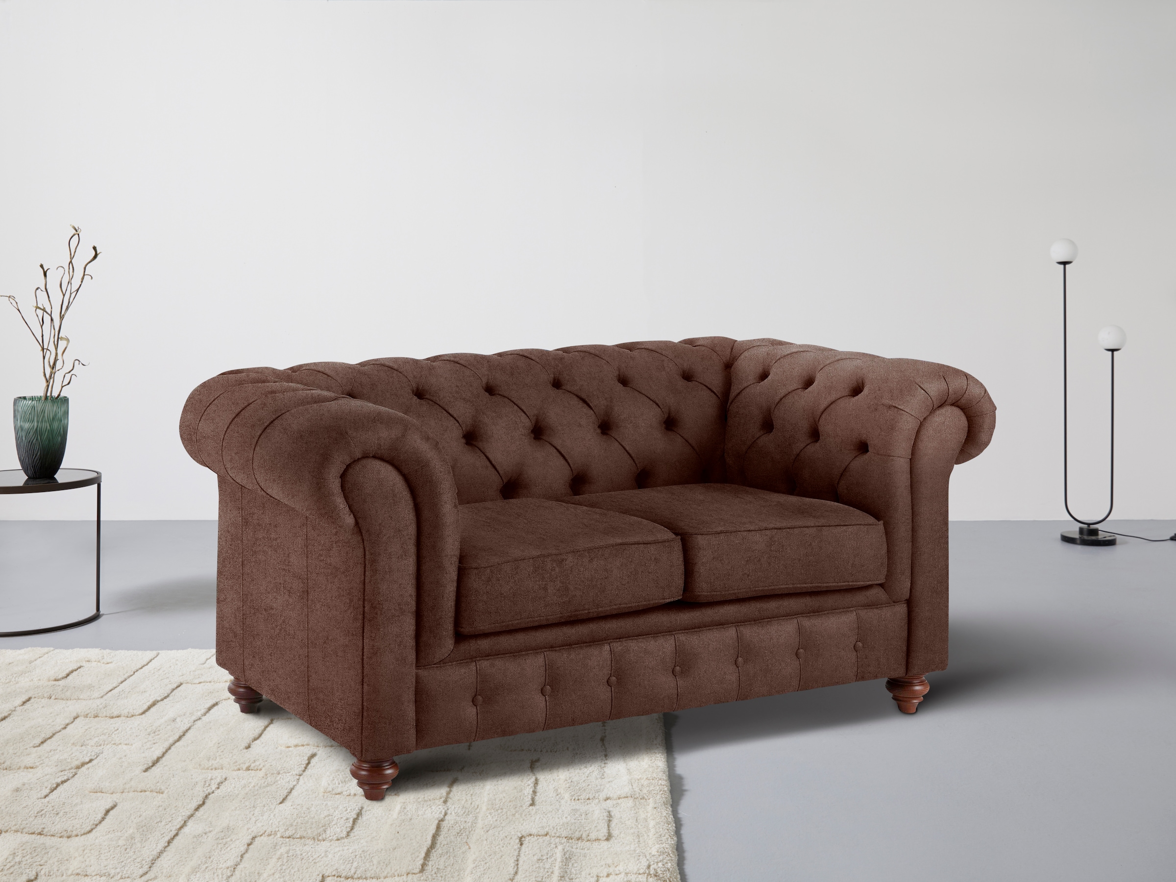 Home affaire Chesterfield-Sofa "Chesterfield 2-Sitzer B/T/H: 150/89/74 cm", mit hochwertiger Knopfheftung, auch in Leder