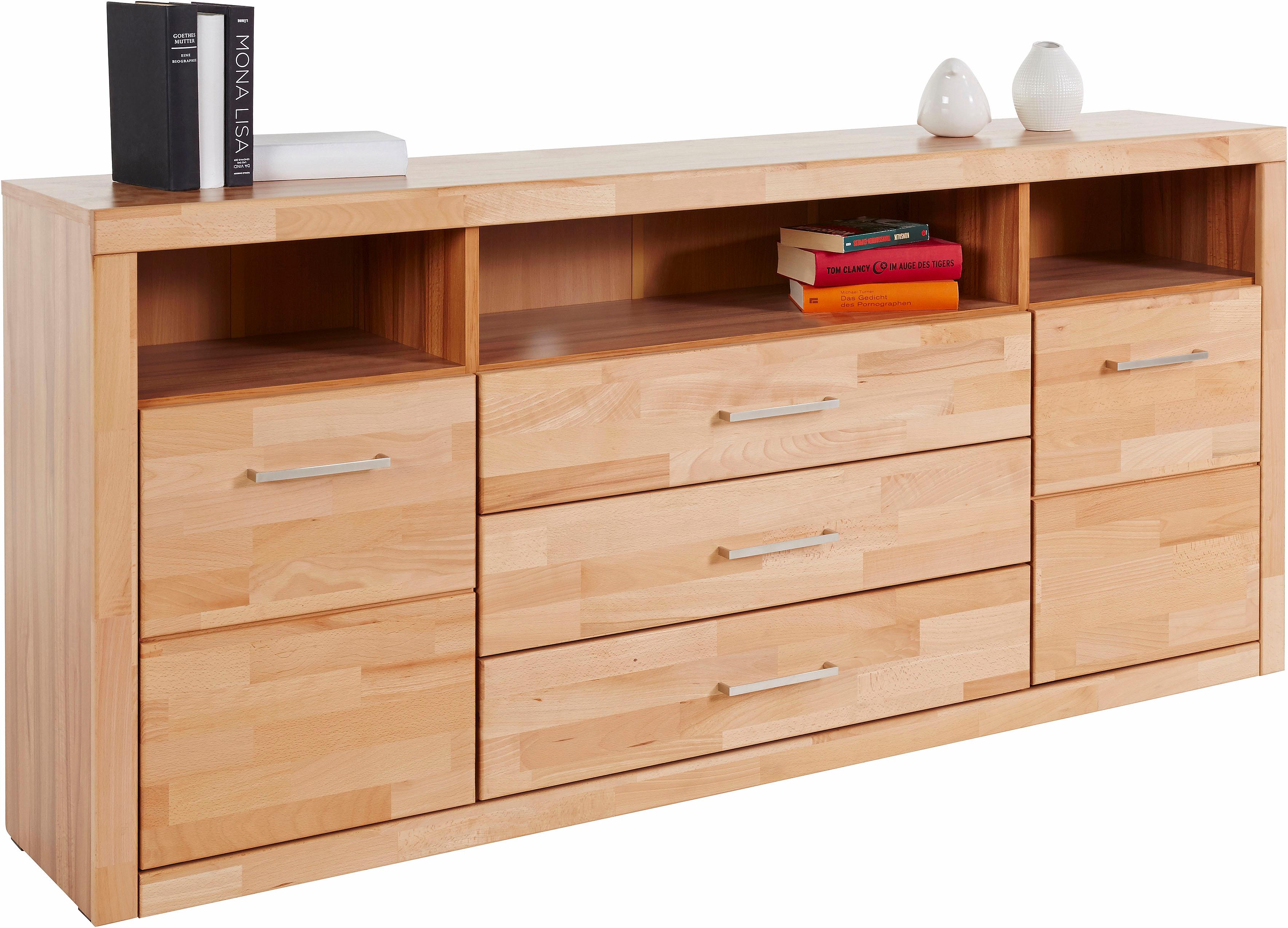 Thumbnail - Home affaire Sideboard "Ribe,180cm breit, Fronten Massivholz,7 Fächer" Holz massiv, Holzwerkstoff, Metall Griffe,2Türen,...