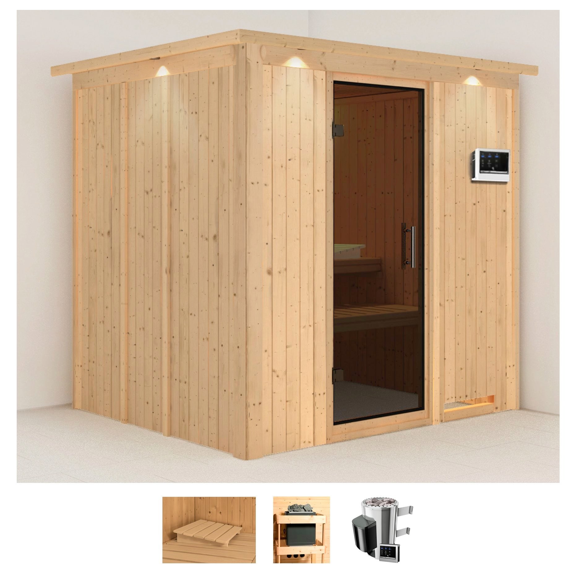 Karibu Sauna "Dima" Set, Ofen 3,6 kW externe Strg.easy