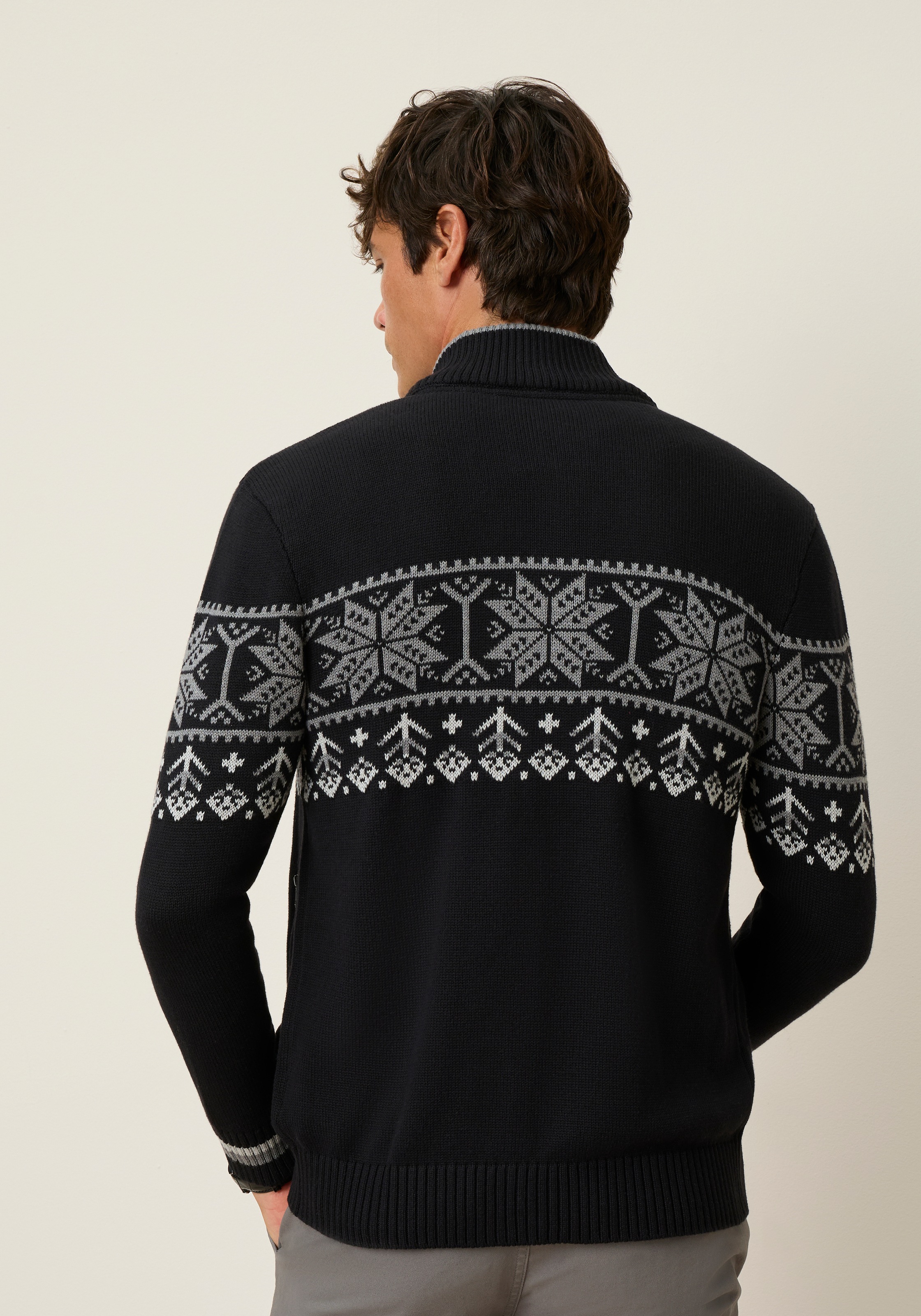 Man's World Jacquardstrickjacke »Neue Kollektion! Highlight Norweger Muster« mit Reißverschluss, mit Rippbündchen an Ärmeln und Saum
