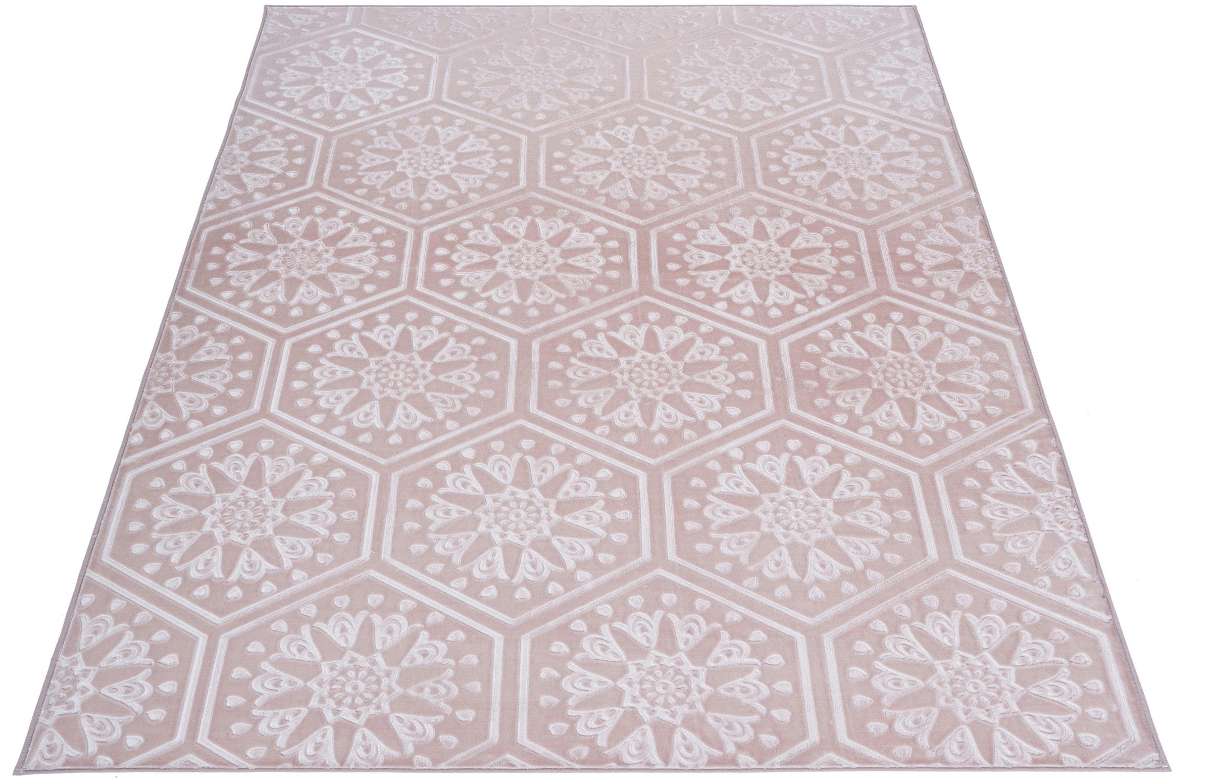 Teppich MY HOME "Stina" Gr. 4, rosa, B:160cm H:7mm L:230cm, Kunstfaser, Teppiche, Teppich, Hoch-Tief-Effekt, mit Muster, Teppiche 3