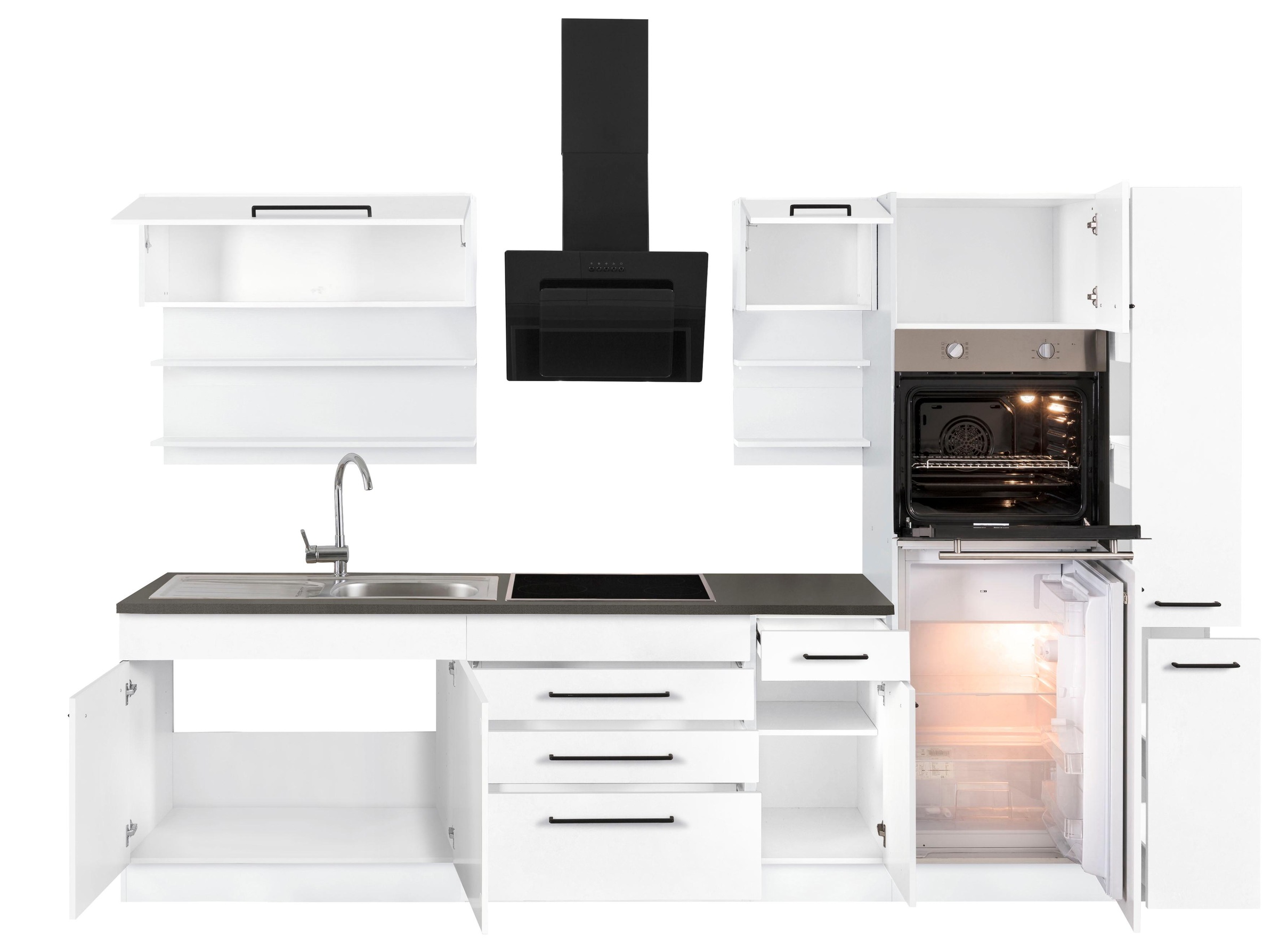 KOCHSTATION Küchenzeile »KS-Tulsa«, ohne E-Geräte, Breite 320 cm, schwarze Metallgriffe, MDF Fronten