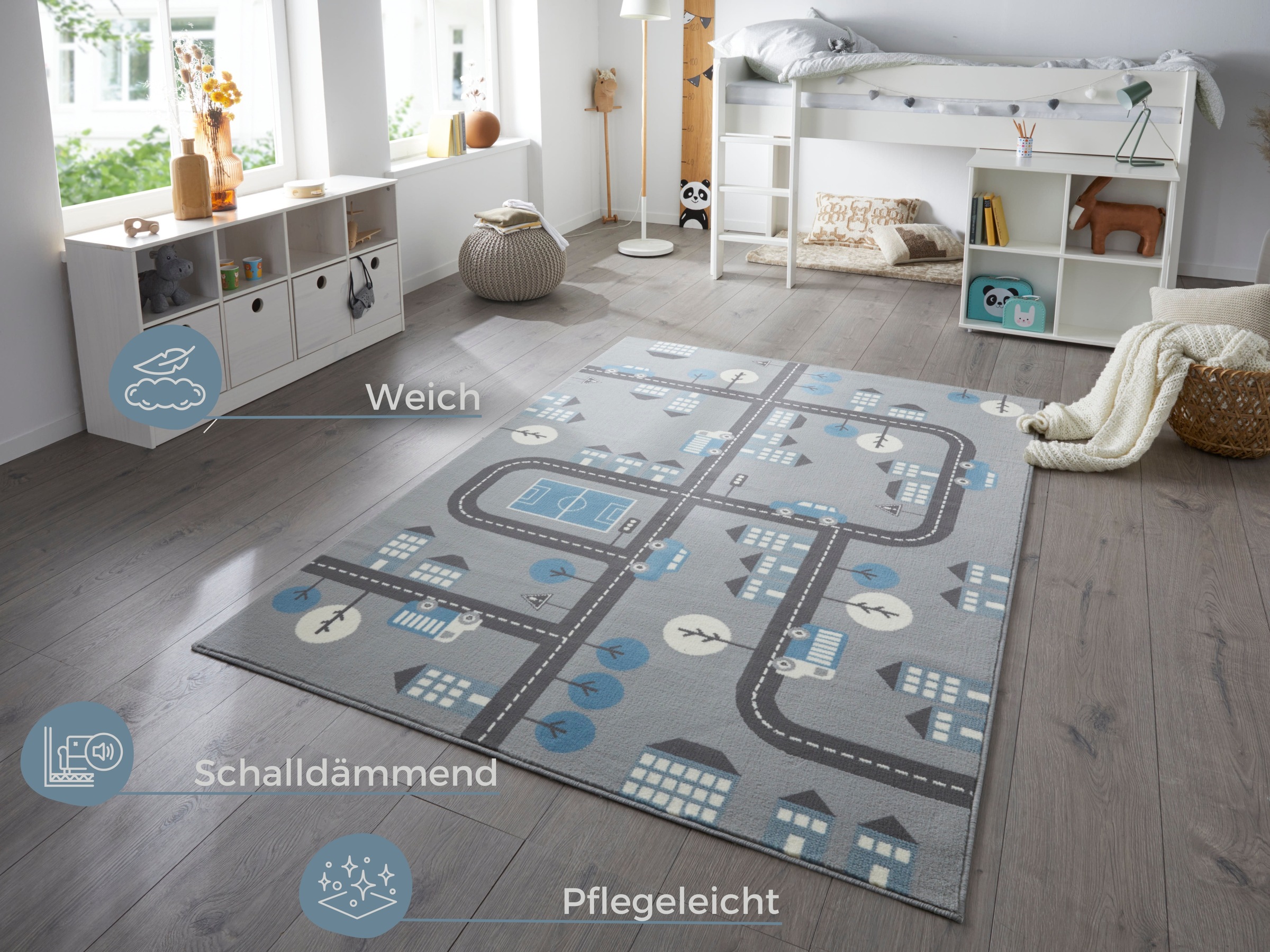 HANSE Home Teppich »Town«, rechteckig, 0,9 mm Höhe, Kurzflor, Kinderteppich, Spielteppich, Straßen Design, Kinderzimmer