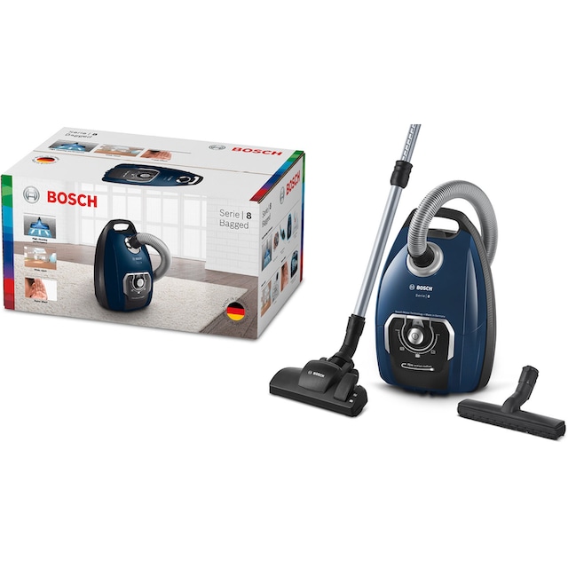 BOSCH Bodenstaubsauger »BGB75X494, Serie 8, blau«, 650 W, mit Beutel, inkl.  Hartbodendüse, extra langes Kabel, leise | BAUR