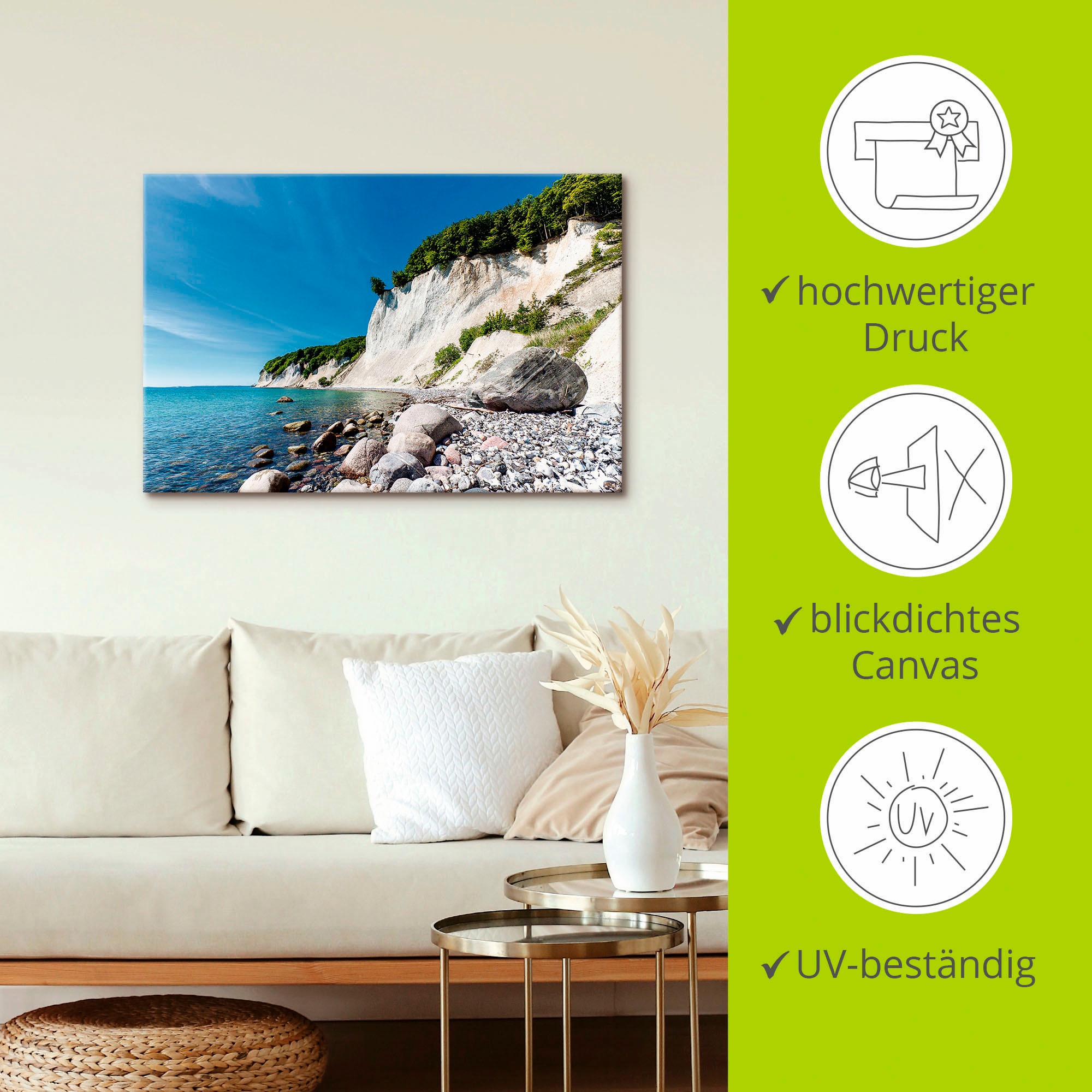 Artland Leinwandbild »Kreidefelsen auf der Insel Rügen 2«, Küste, (1 St.), auf Keilrahmen gespannt