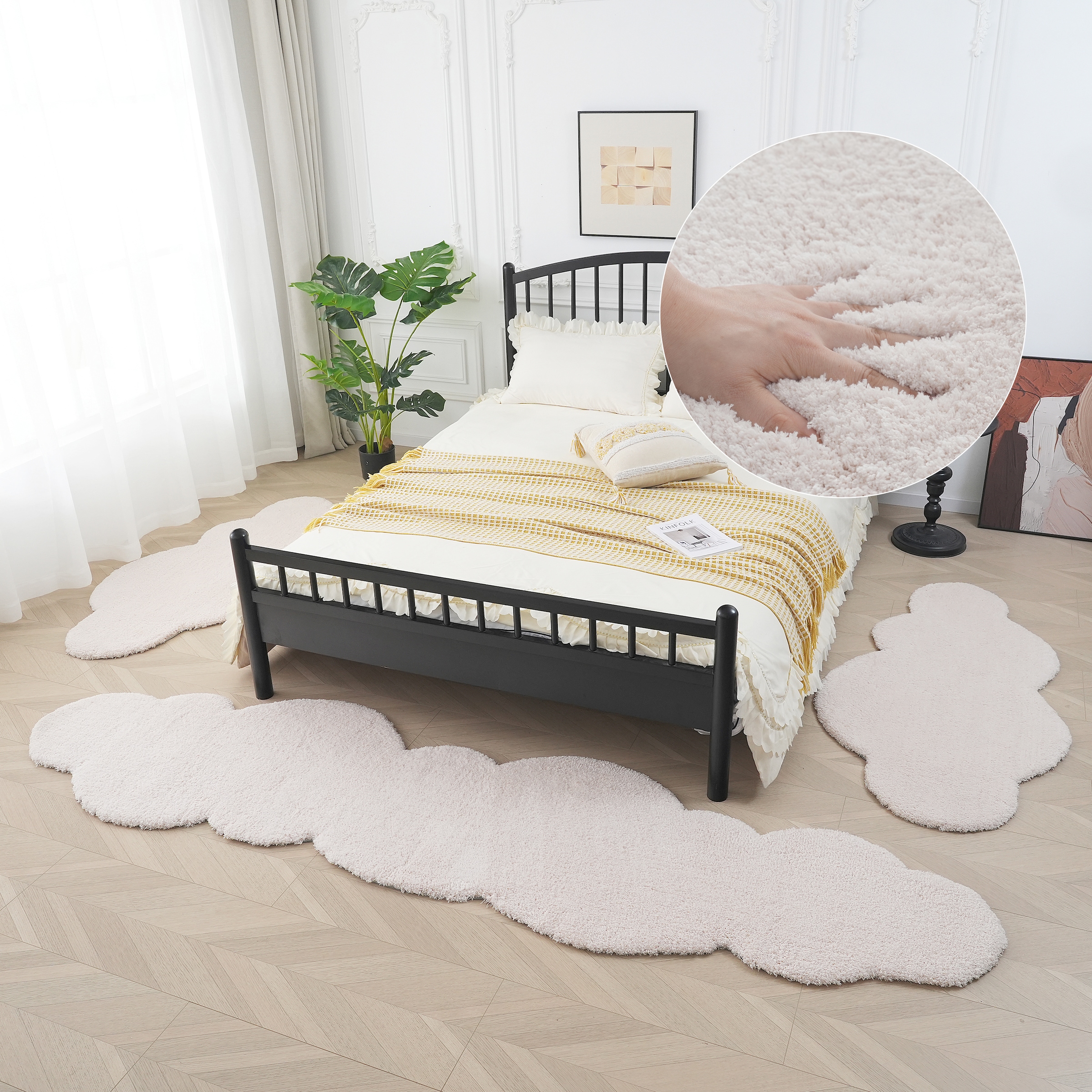my home Bettumrandung »Microfaser Teppich Magong, besonders weich, sehr feiner Flor«, (3 tlg.), Wolkenform, uni Bettvorleger, Läufer-Set, Schlafzimmer, Kinderzimmer