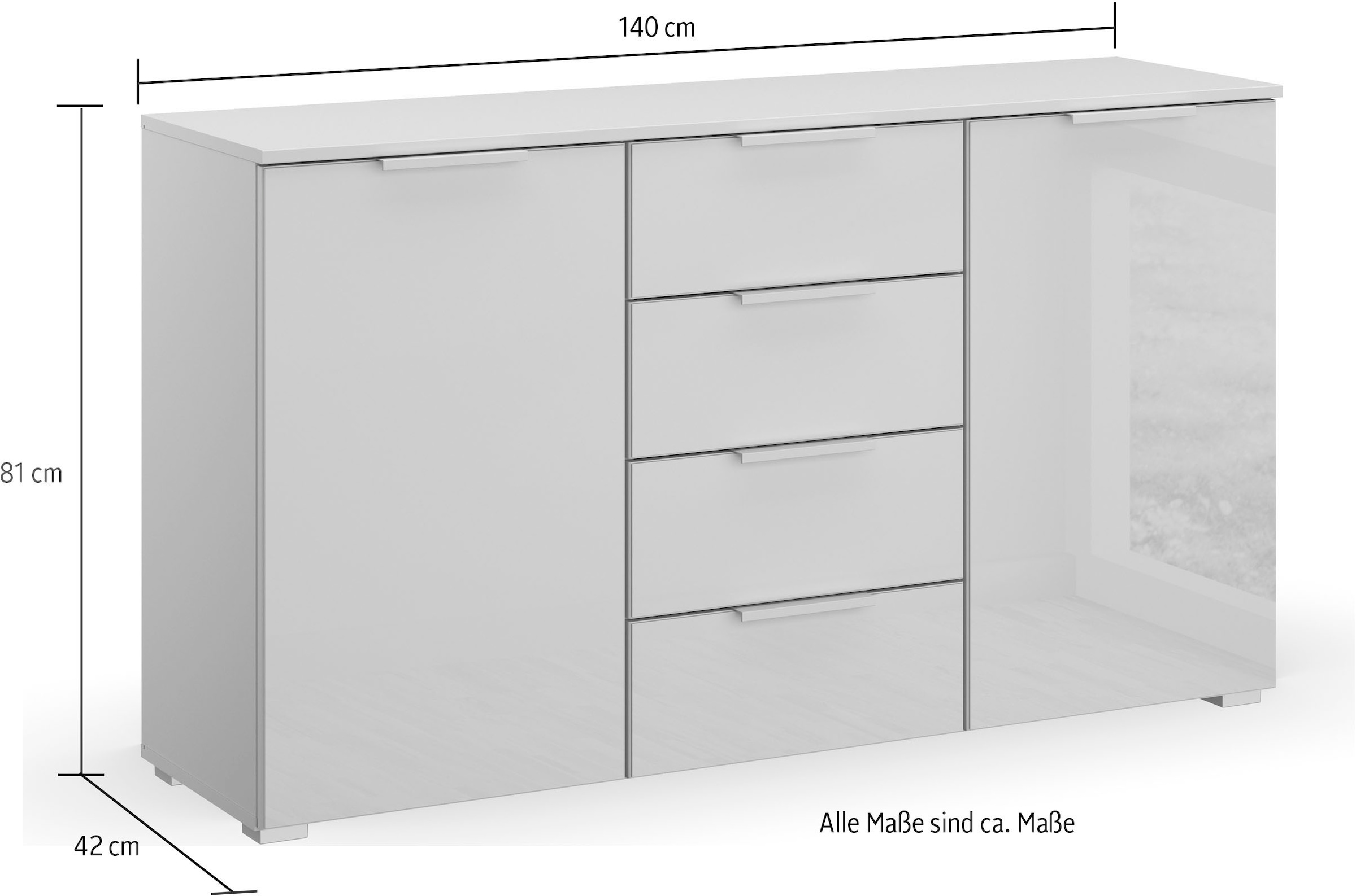 rauch Kommode | 4 mit Filzboxen BAUR Glasfront, inkl. »Koluna«, 3er-Set Schubkästen