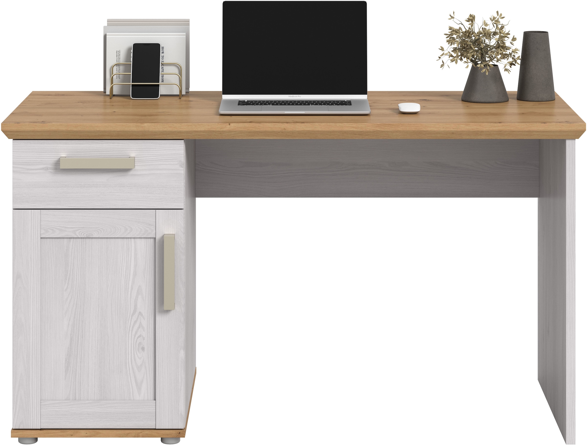 Home affaire Schreibtisch »COSENZA, Breite 134 cm, 1 Tür, 1 Schubkasten, 2 Fächer« in Landhausoptik, mit weiteren Artikel der Serie kombinierbar,  Bürotisch, Computertisch, Laptoptisch, Home-Office