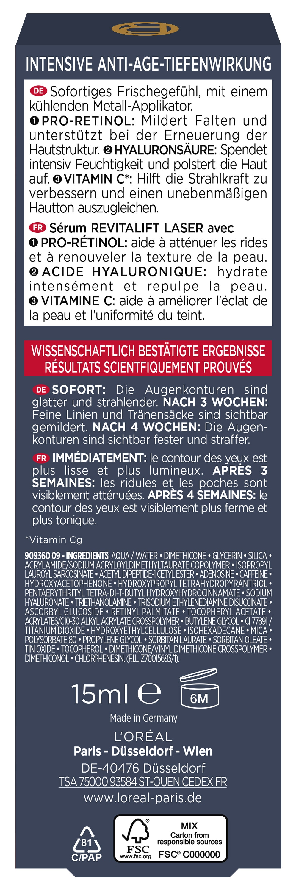 L'ORÉAL PARIS Augencreme »REVITALIFT LASER X3 ANTI-AGE AUGENPFLEGE« wirkt abschwellend, mildert Falten, gegen Falten und Augenringe