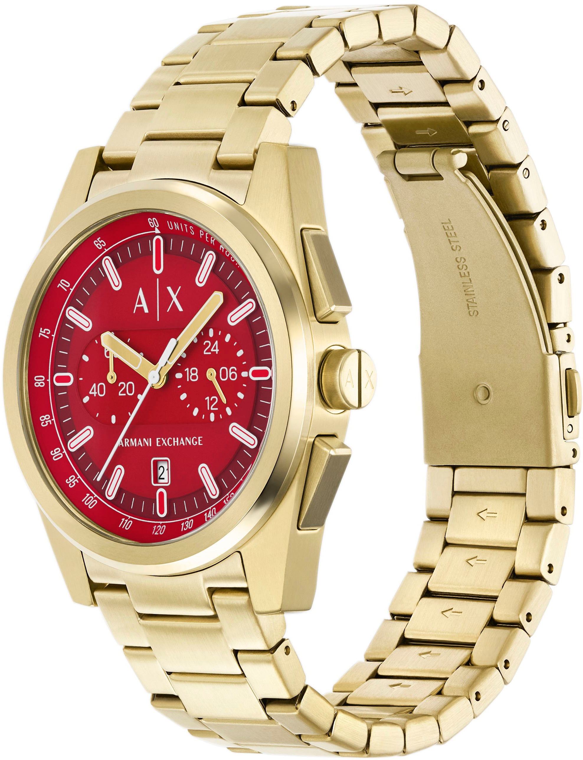 ARMANI EXCHANGE Chronograph, Quarzuhr, Armbanduhr, Herrenuhr, Edelstahlarmband, Tag, Stoppfunktion