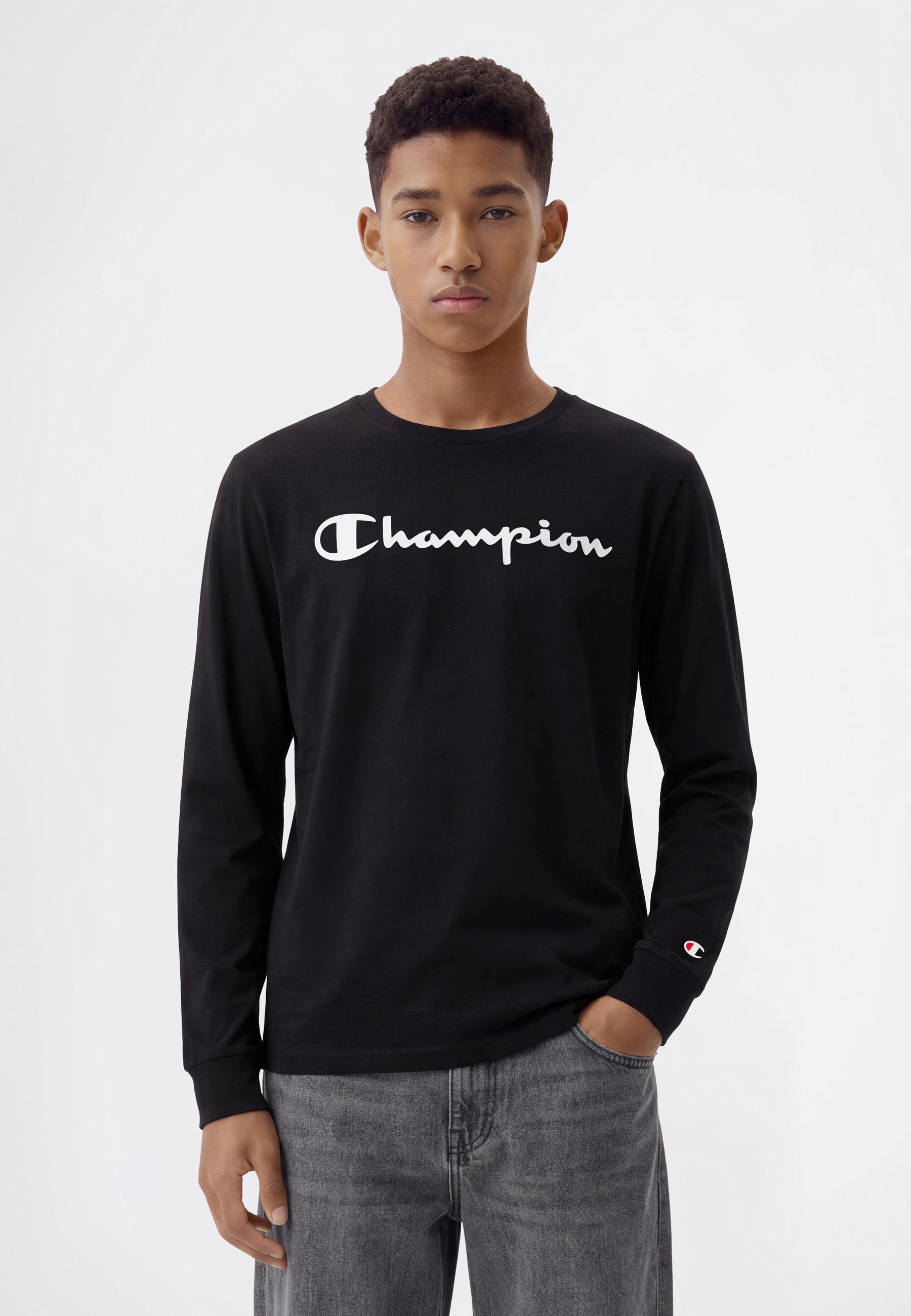 Champion Langarmshirt Packung, 2 im Doppelpack, mit Rundhalsausschnitt, sportlich, aus Baumwolle