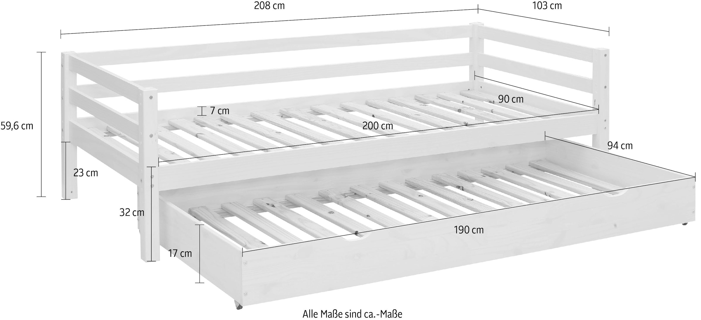 Lüttenhütt Daybett »Alpi«, mit Schubkasten aus Kiefernholz, Außenbreite 103 cm, Kinderbett