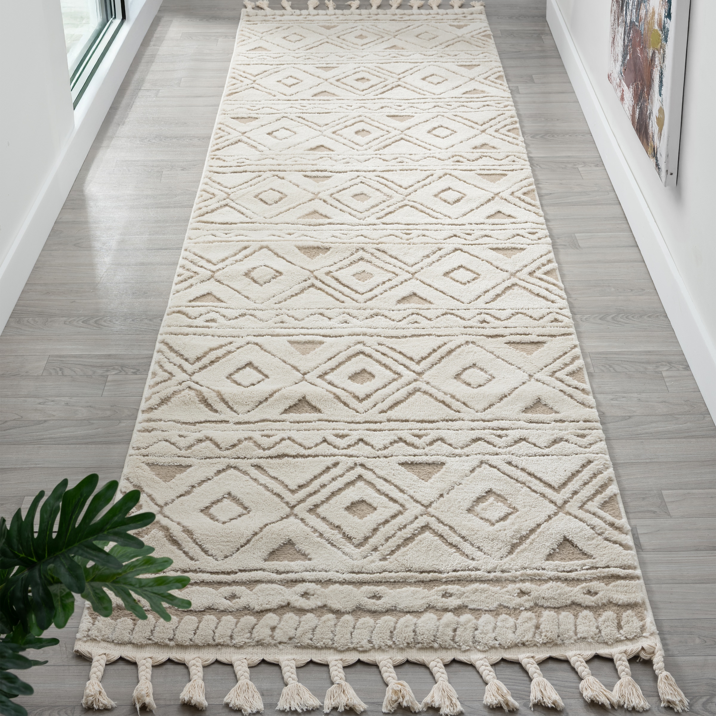 OTTO home Teppich "Bonvo" rechteckig 19 mm Höhe mit Fransen, Hoch-Tief-Struktur, Wohnzimmer, Schlafzimmer, Boho-Style