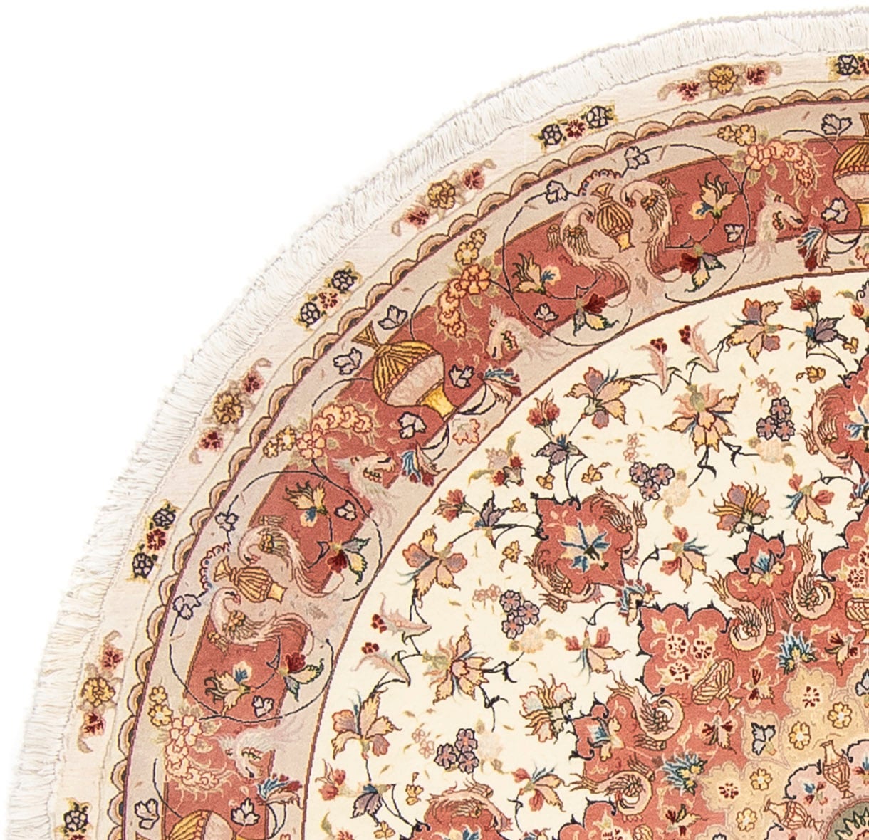morgenland Orientteppich »Perser - Täbriz - Royal rund - 207 x 207 cm - beige«, rund, Wohnzimmer, Handgeknüpft, Einzelstück mit Zertifikat