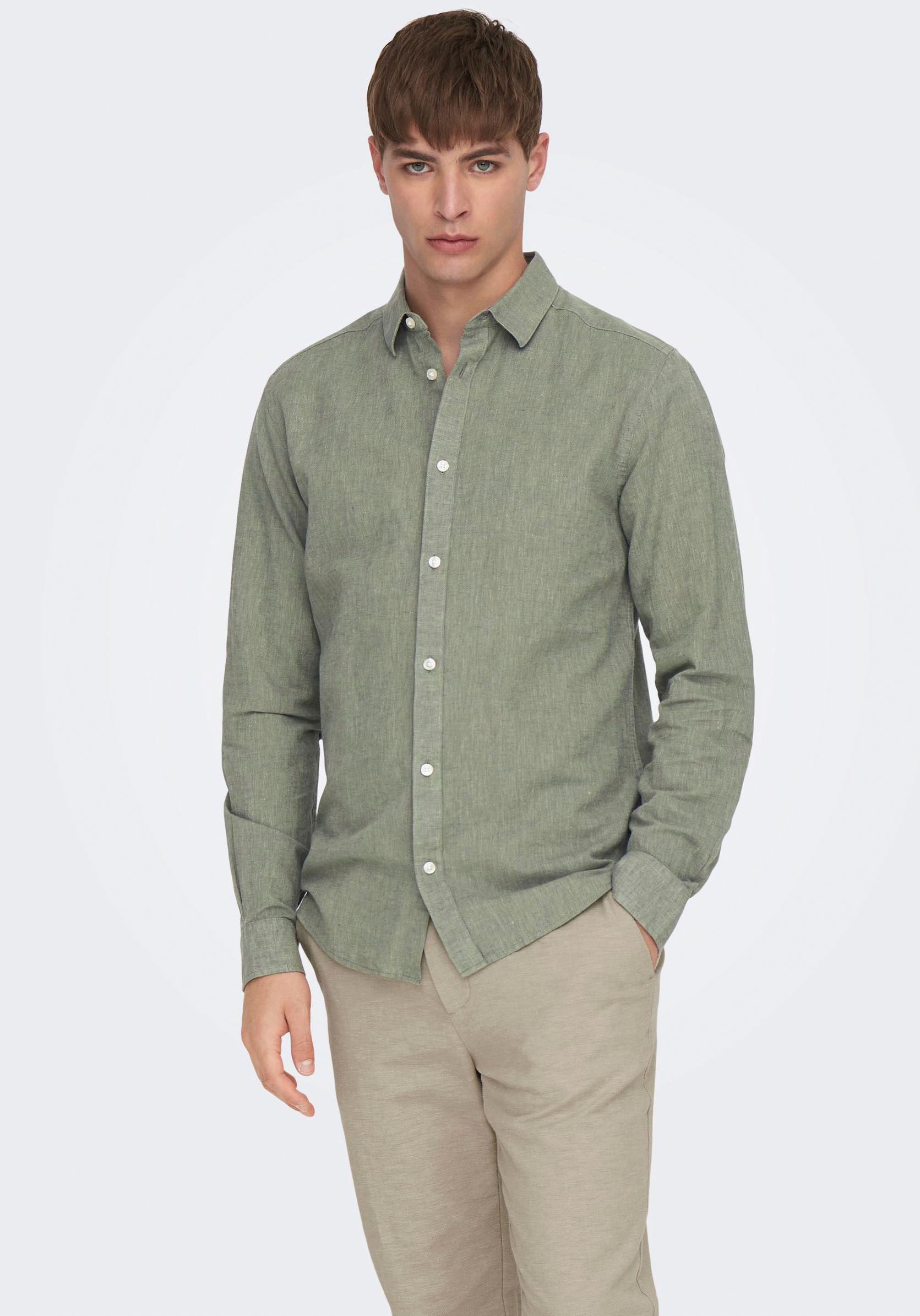 ONLY & SONS Langarmhemd "ONSCAIDEN LS SOLID LINEN SHIRT NOOS" Baumwollmischung mit Leinen, slim fit