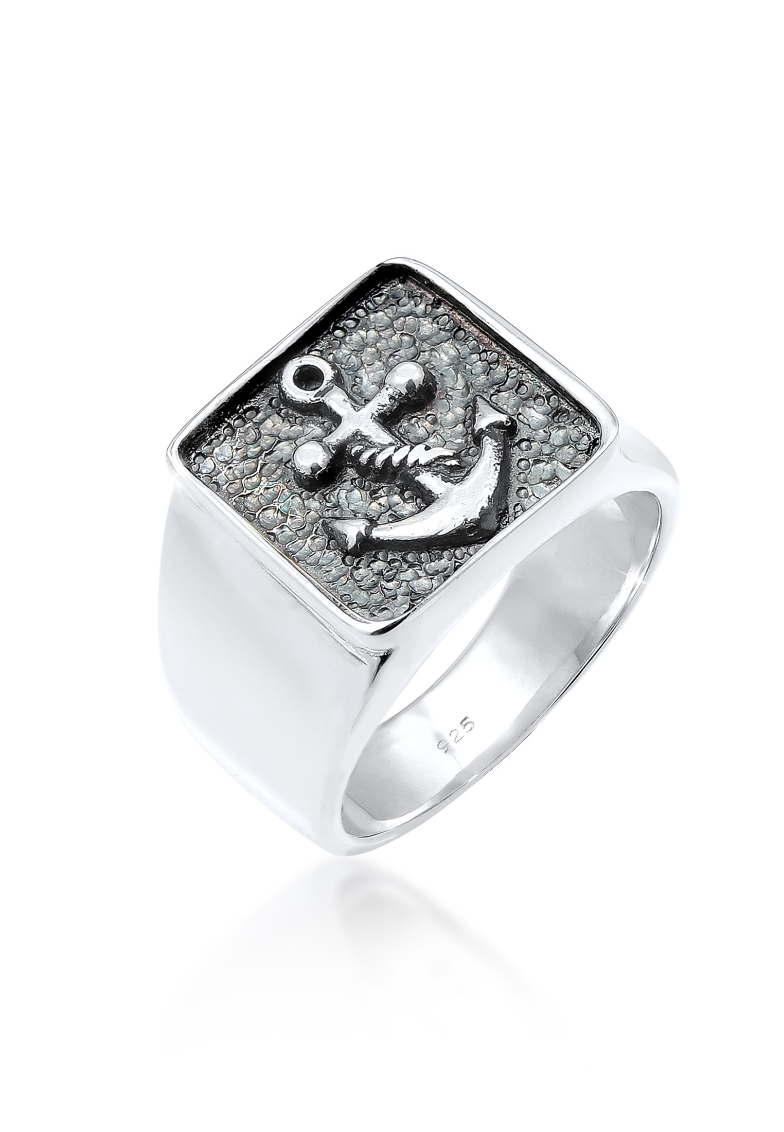 "Siegelring KUZZOI ""Ring Herren Siegelring Anker Symbol Oxidiert 925 Silber"" Gr. 66, silber, Fingerringe, Herren, 66, ohne Stein, Silber 925